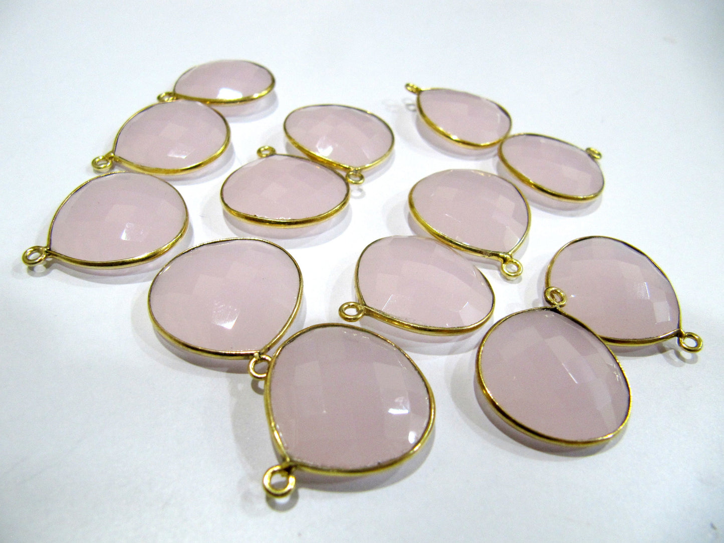 Pink Chalcedony Heart Shape 20mm Briolette Connectors Pink Quartz Stone Single Loop Bezel Jewelry Making Charms sold per piece