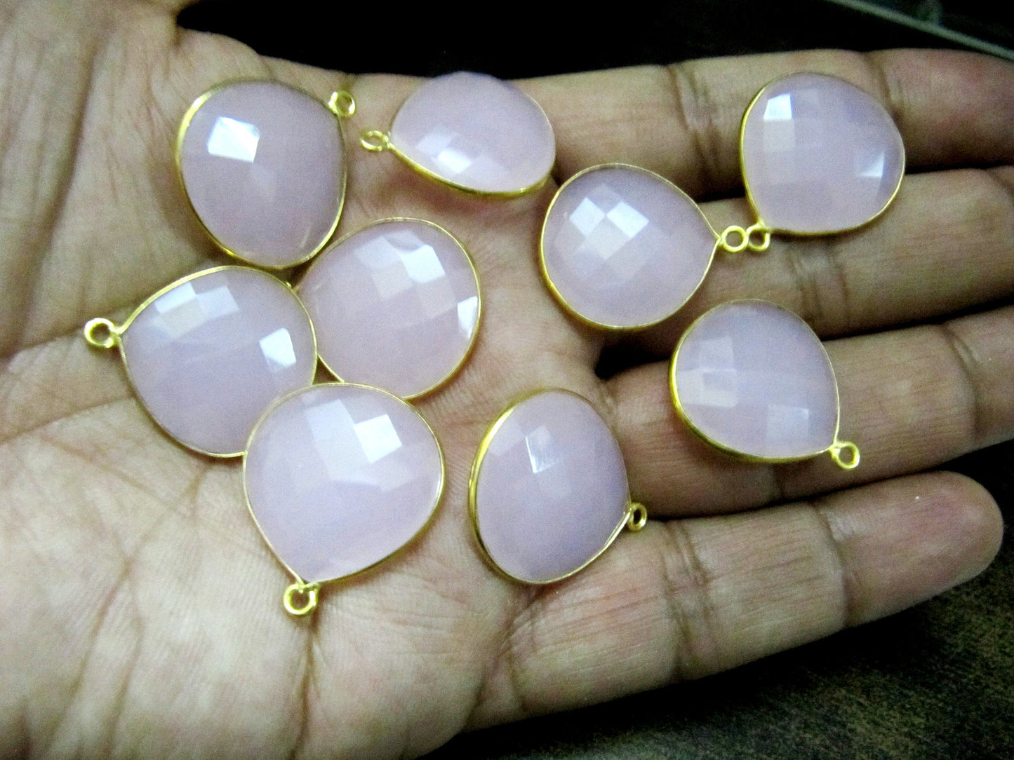 Pink Chalcedony Heart Shape 20mm Briolette Connectors Pink Quartz Stone Single Loop Bezel Jewelry Making Charms sold per piece
