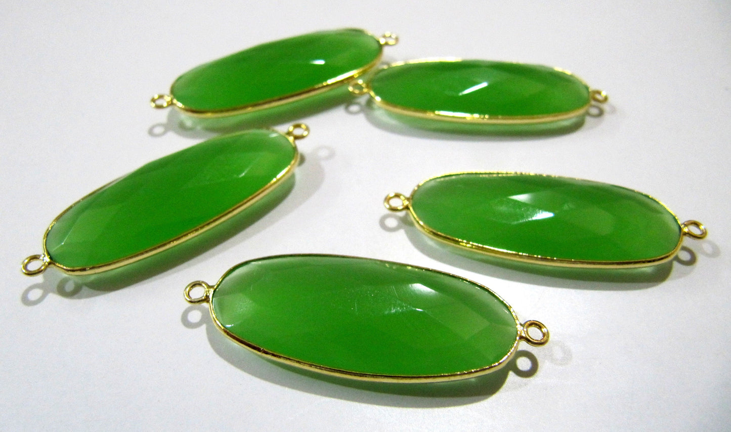 Green Chalcedony Briolette Faceted Oval Shape Size 15x36mm Double Loop Bezel Connector Green Stone bezel for jewelry making Sold per Piece