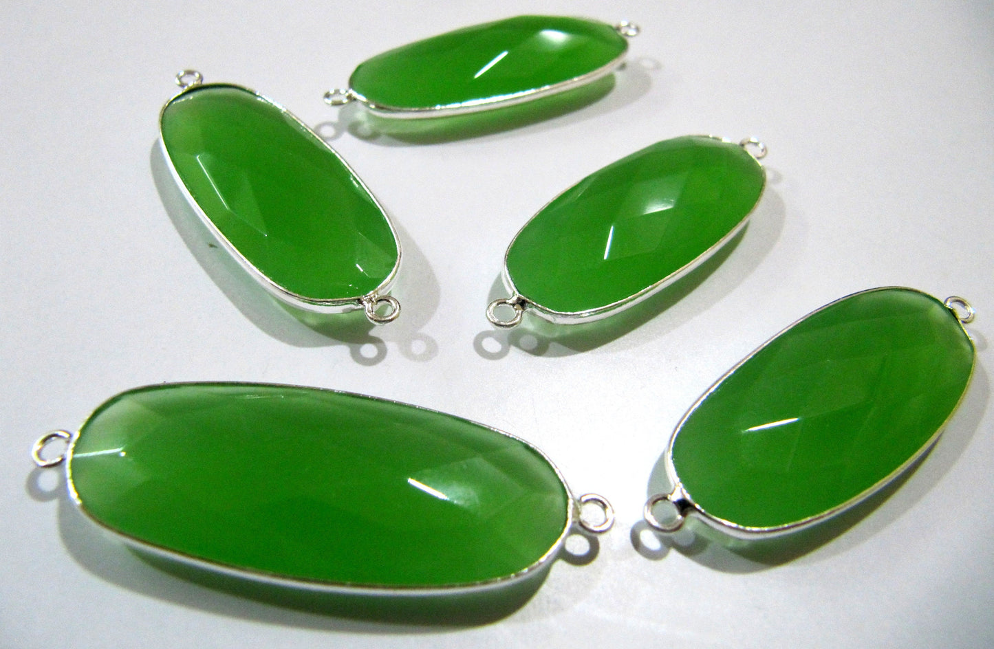 Green Chalcedony Briolette Faceted Oval Shape Size 15x36mm Double Loop Bezel Connector Green Stone bezel for jewelry making Sold per Piece