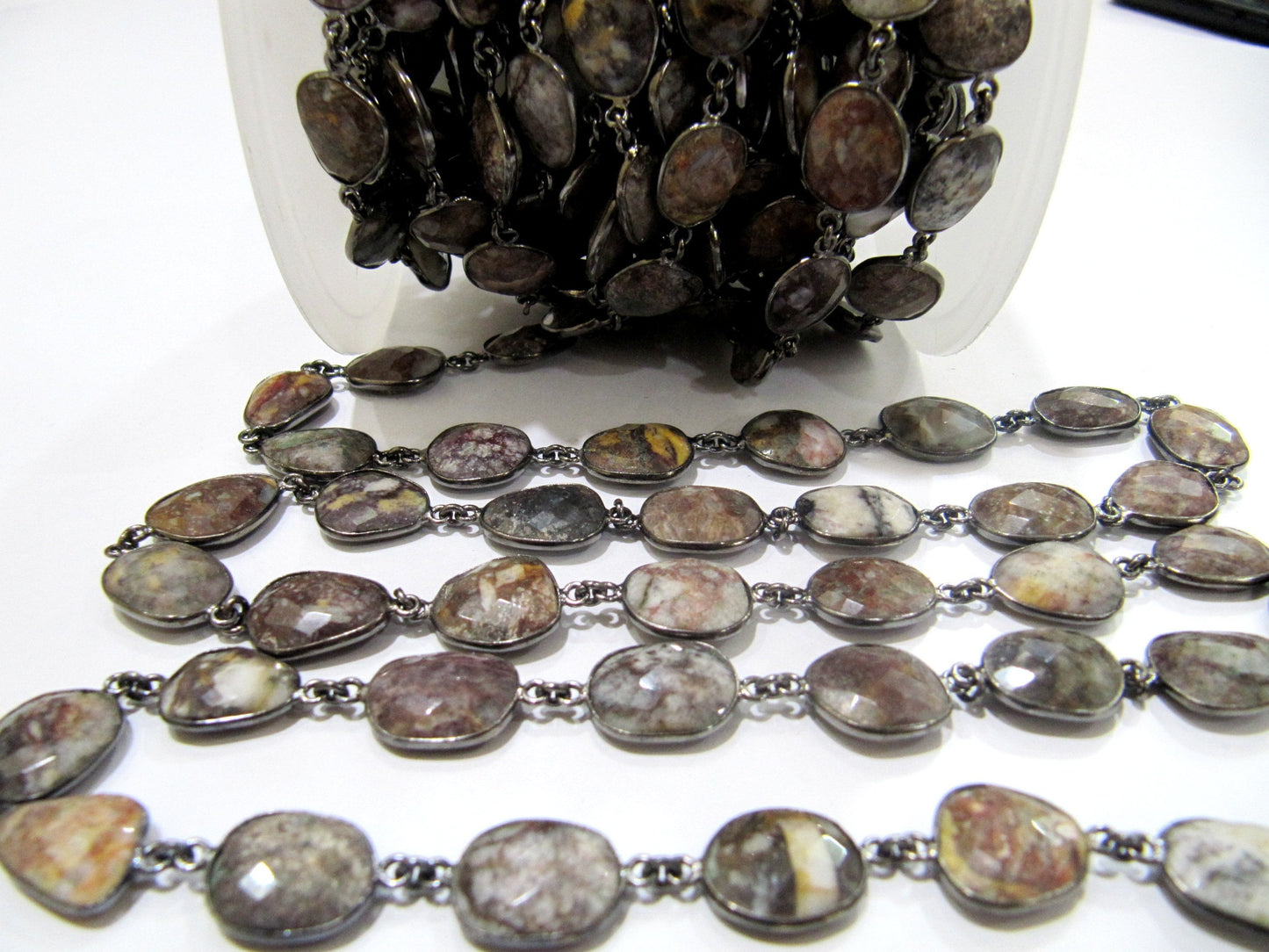 Natural Multi Agate Briolette faceted Size 10 to15mm Bezel Connector Chain Uneven Free Shape Sold Per Foot Wholesale Prices