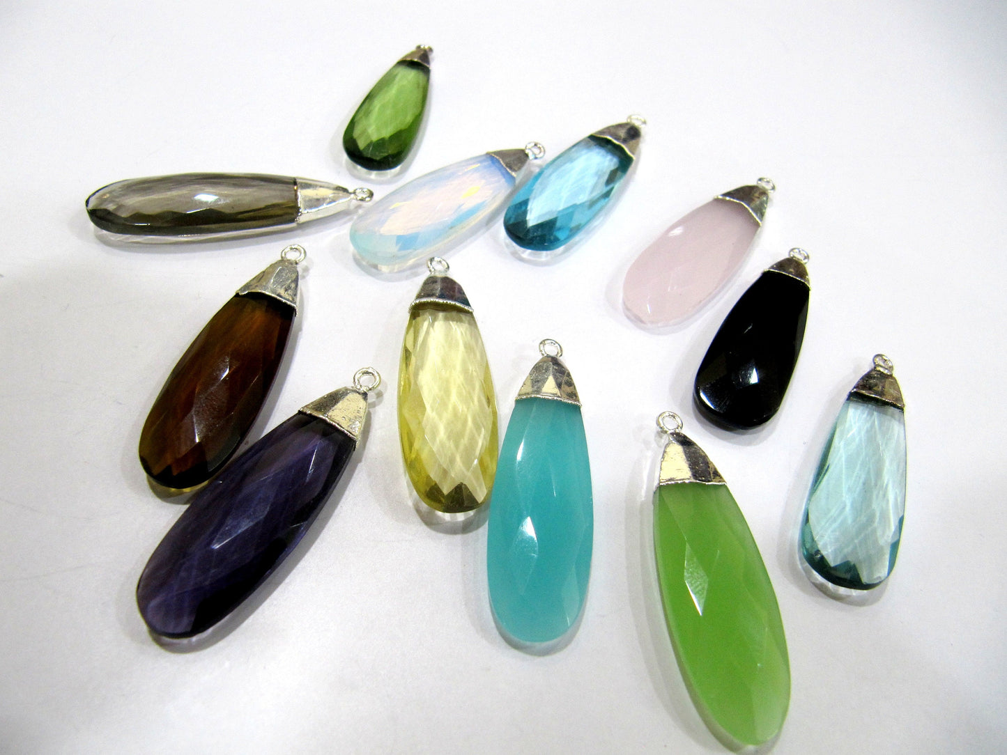 ON SALE Quartz Pear Shape Briolette Pendant Connectors with Silver Electroplated Cap around 1.5 inches Long Single Loop Choose the Color