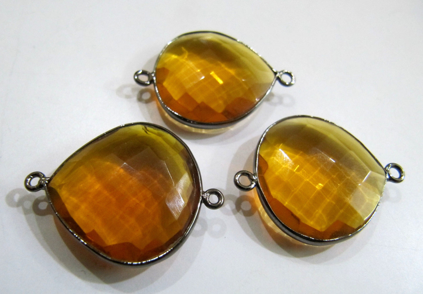 Citrine Hydro Quartz Heart Shape Briolette Size 20-21mm Connector Double Loop Handmade Bezel Pendants sold per piece