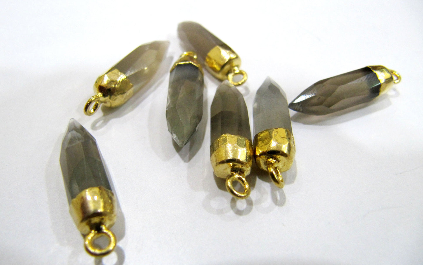 Natural Grey Moonstone Tiny Bullet Charm Pointer Pendant Single Loop Connector Charm 24K Gold Electroplated approx 0.5 inch to 1 inch long