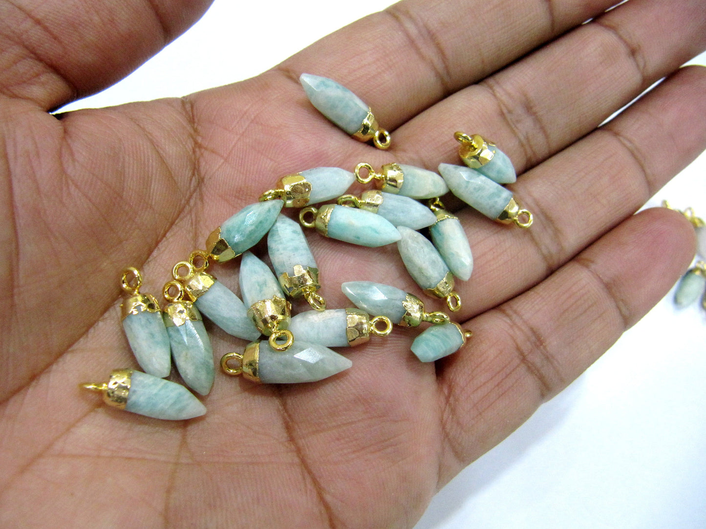 Natural Gemstones Tiny Bullet Charm Pointer Pendant Single Loop Connector 24k Gold Electroplated 0.5 inch long Sold Per Piece Pencil Charm