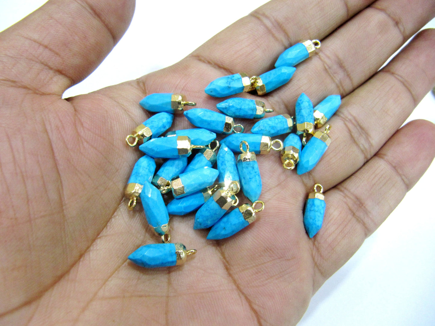 Natural Gemstones Tiny Bullet Charm Pointer Pendant Single Loop Connector 24k Gold Electroplated 0.5 inch long Sold Per Piece Pencil Charm