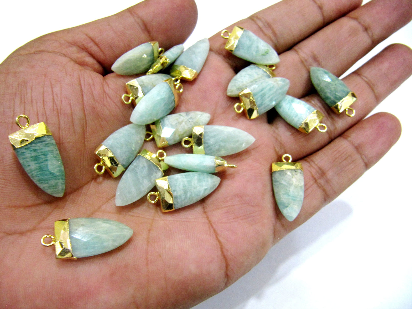 Natural Gemstone Arrow Shape Charm Pendant Single Loop connectors 24K Gold Electroplated Pendant Size 20 to 25mm Sold Per Piece