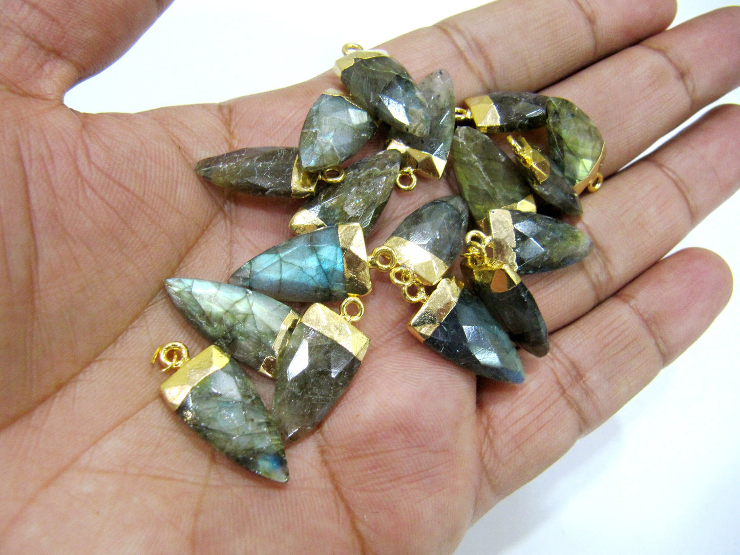 Natural Gemstone Arrow Shape Charm Pendant Single Loop connectors 24K Gold Electroplated Pendant Size 20 to 25mm Sold Per Piece
