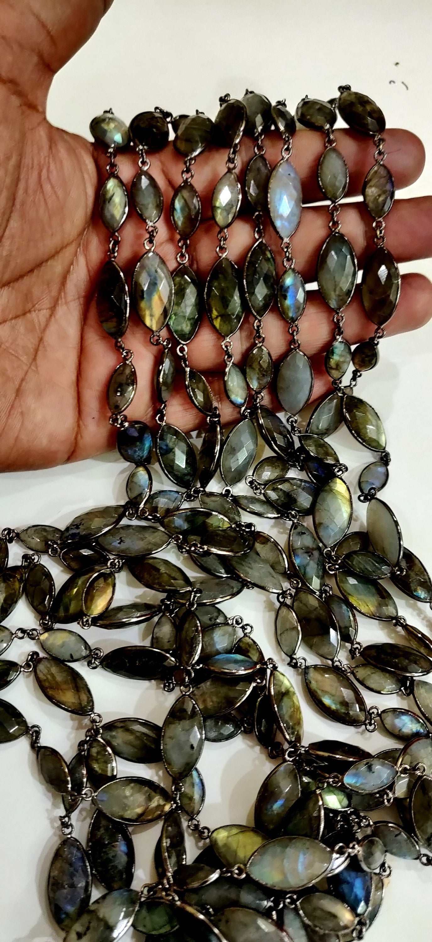Natural Labradorite Marquise Shape Laser Cut Briolette Connector Chain Sold Per Foot High Quality Wholesale Prices Jewelry chain
