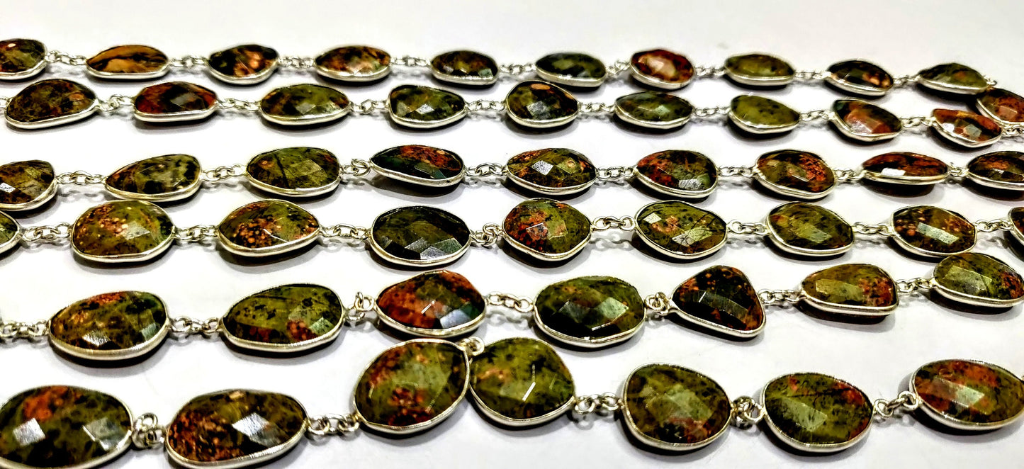 Natural Unakite Nugget Briolette Connector Chain Uneven Free Shape 15 to 17mm Plated Sold Per Foot High Quality Beads Wholesale prices