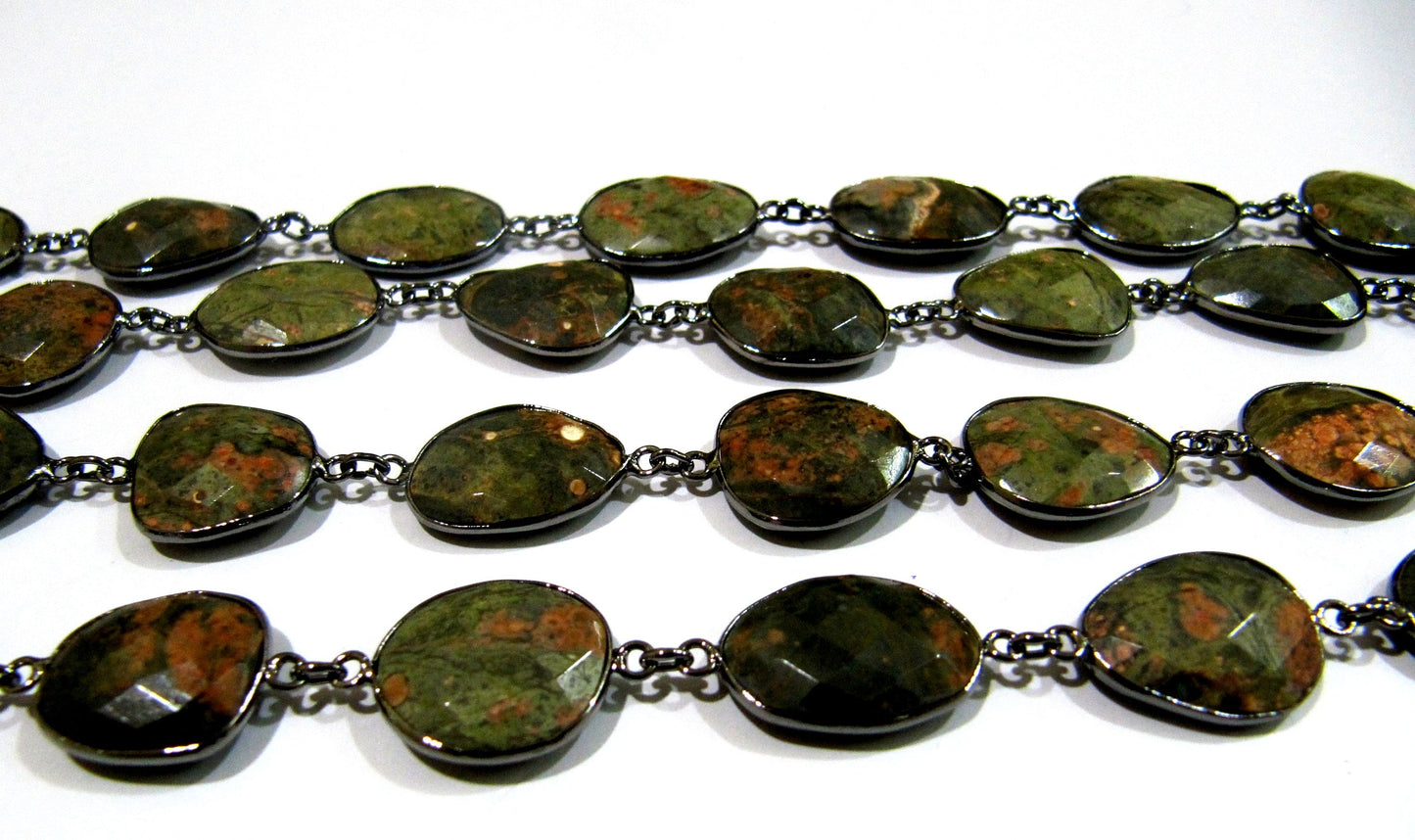 Natural Unakite Nugget Briolette Connector Chain Uneven Free Shape 15 to 17mm Plated Sold Per Foot High Quality Beads Wholesale prices
