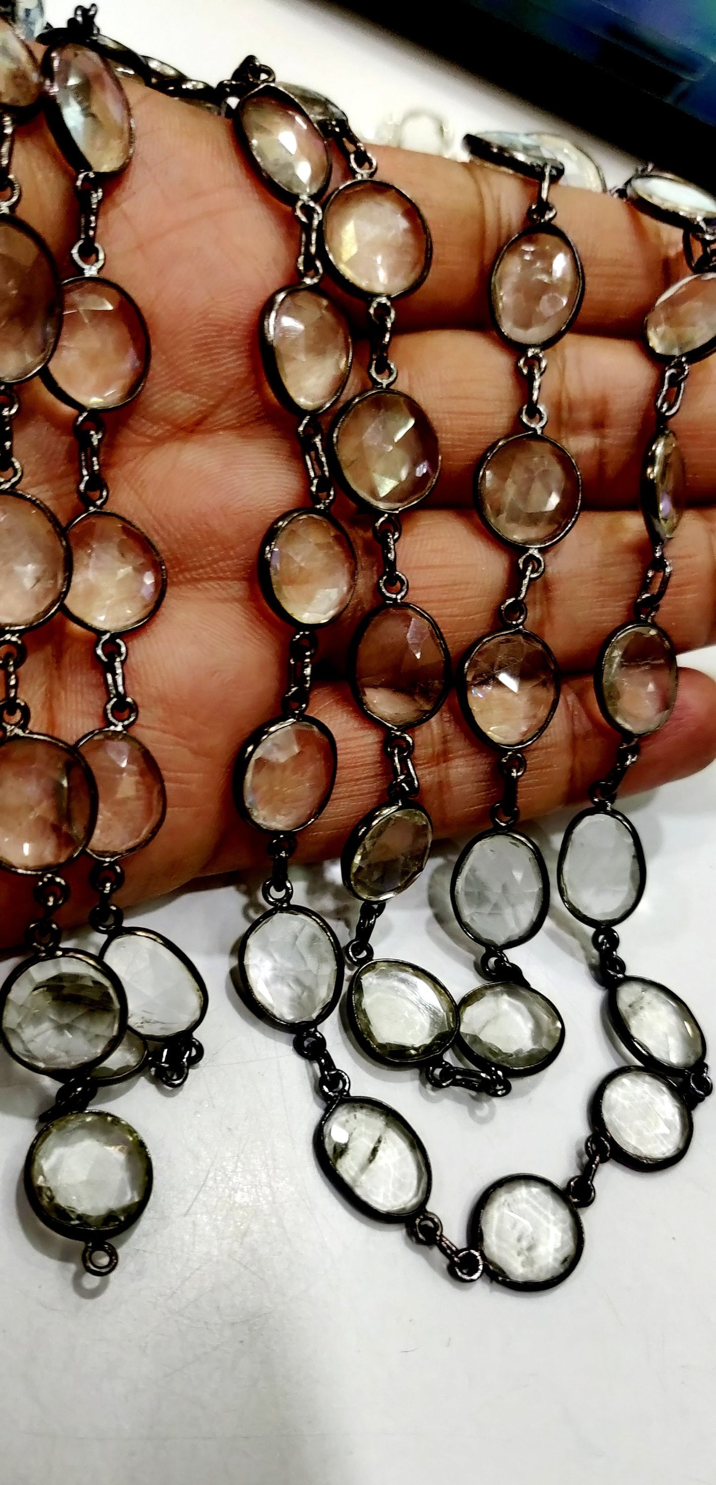 1 Foot- Natural Crystal Quartz Briolette Connector Chain,Free Shape Briolette Bezel Connector Chain 12 to 15 mm Crystal bezel Chain