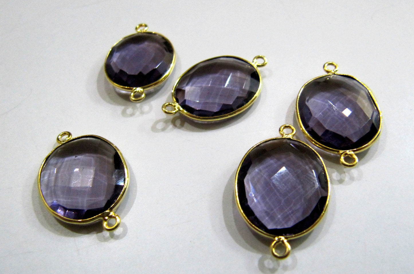 Amethyst Quartz Oval Shape 16x18mm Briolette faceted Double Loop Bezel Connectors Wholesale prices Choose the Plating Color Sold per Piece