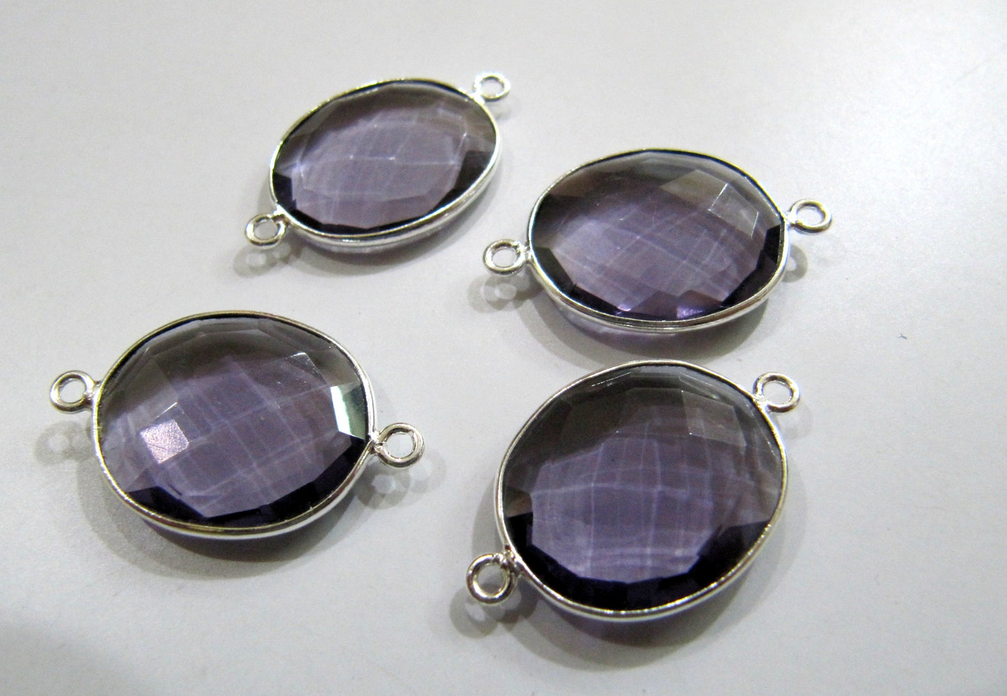 Amethyst Quartz Oval Shape 16x18mm Briolette faceted Double Loop Bezel Connectors Wholesale prices Choose the Plating Color Sold per Piece