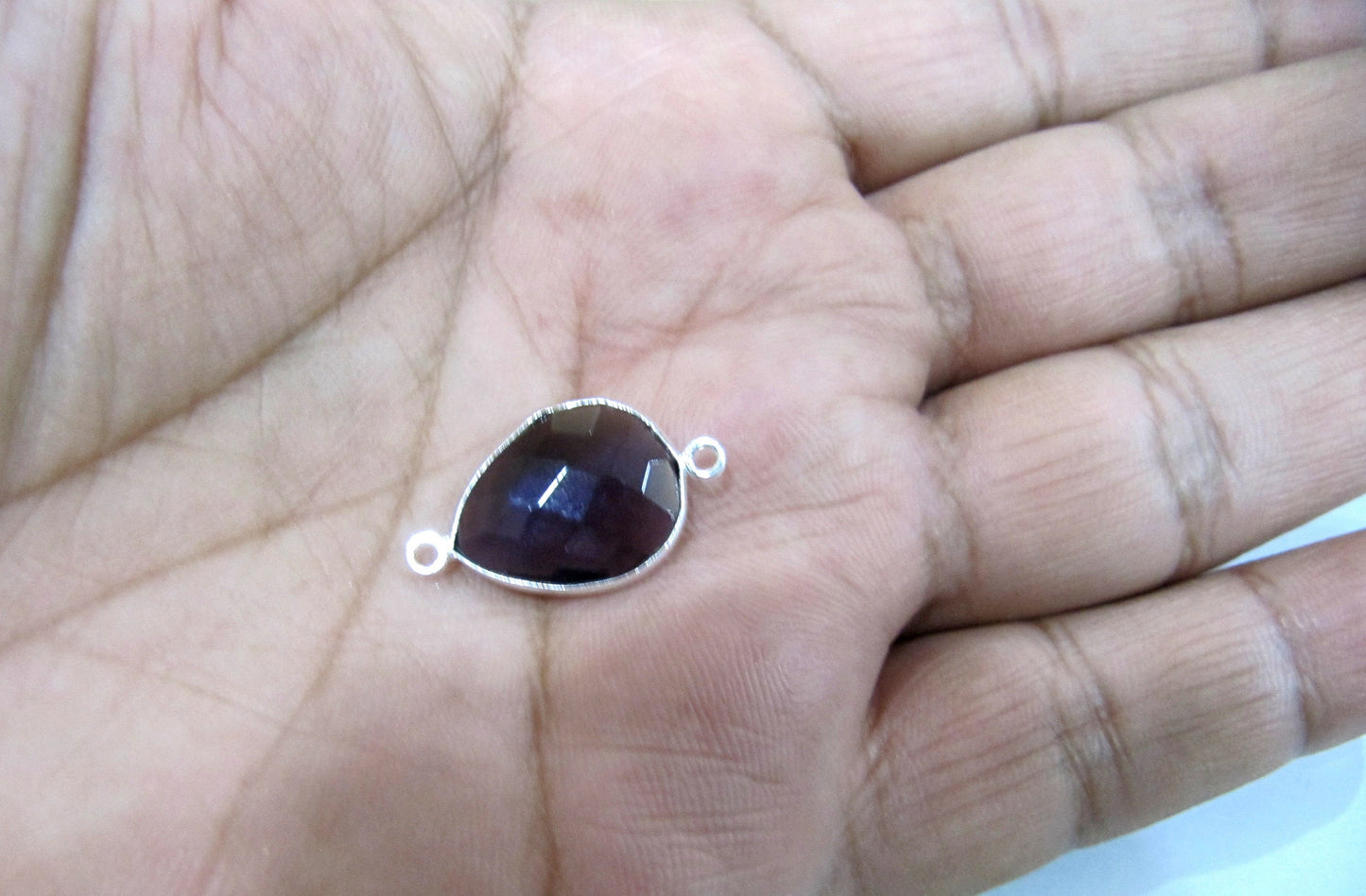 Amethyst Quartz Pear Shape 16x18mm Briolette Faceted Double Loop Bezel Connectors Choose the Plating Color Wholesale price