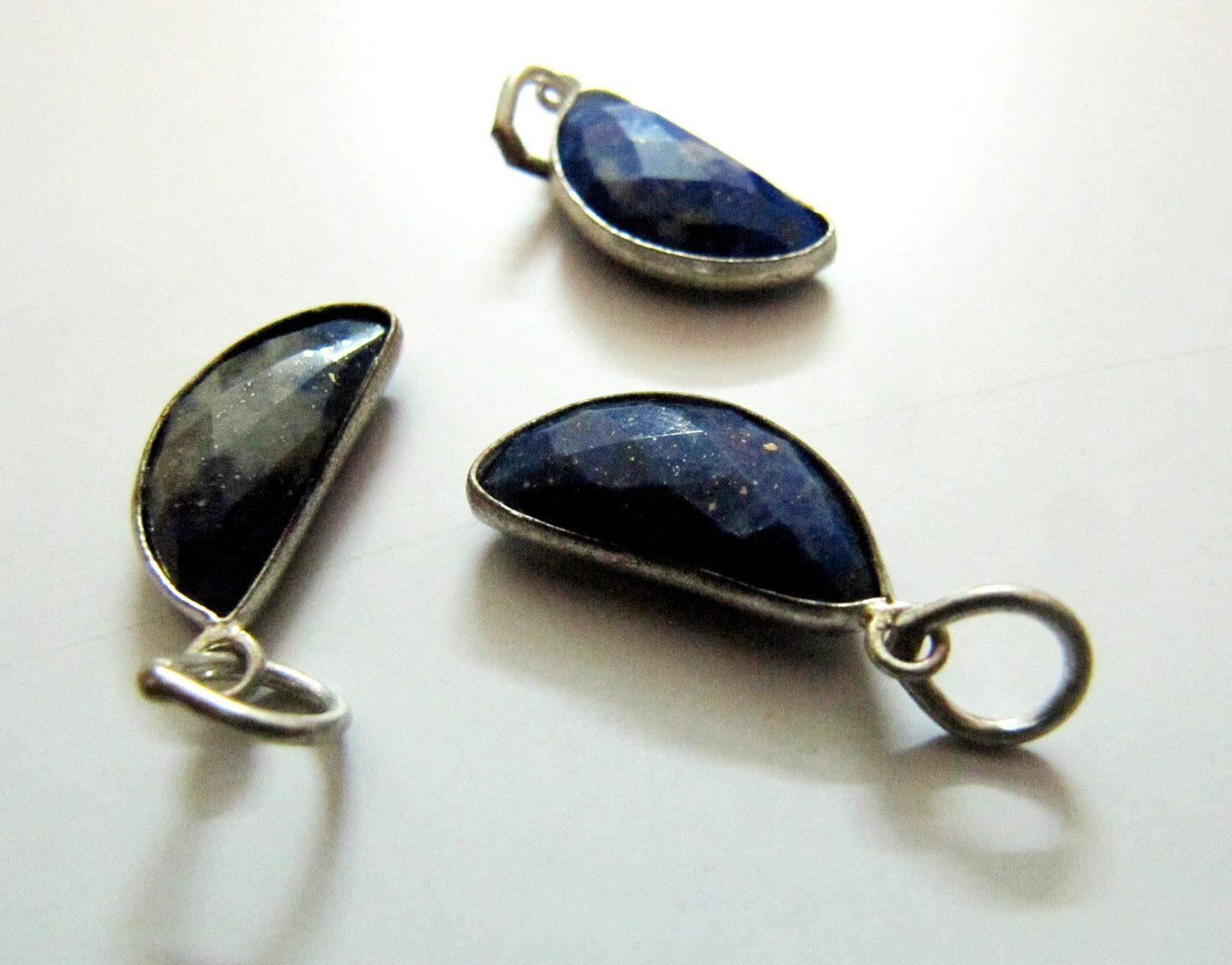 Natural Lapis Lazuli D Shape 8x16mm Half Moon Briolette Faceted Gemstone Charm Pendant Sold per one piece Choose the Color Plating