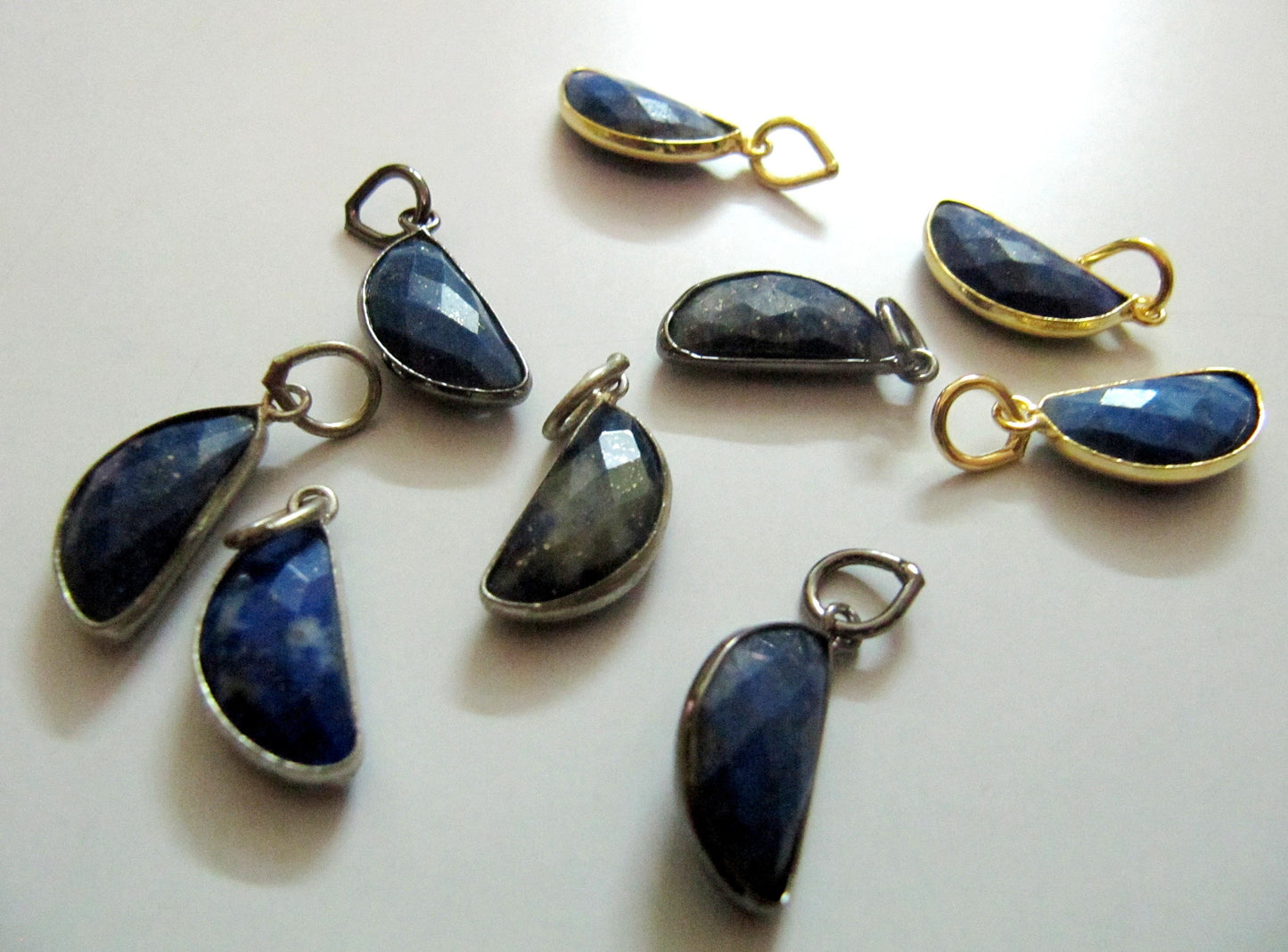 Natural Lapis Lazuli D Shape 8x16mm Half Moon Briolette Faceted Gemstone Charm Pendant Sold per one piece Choose the Color Plating