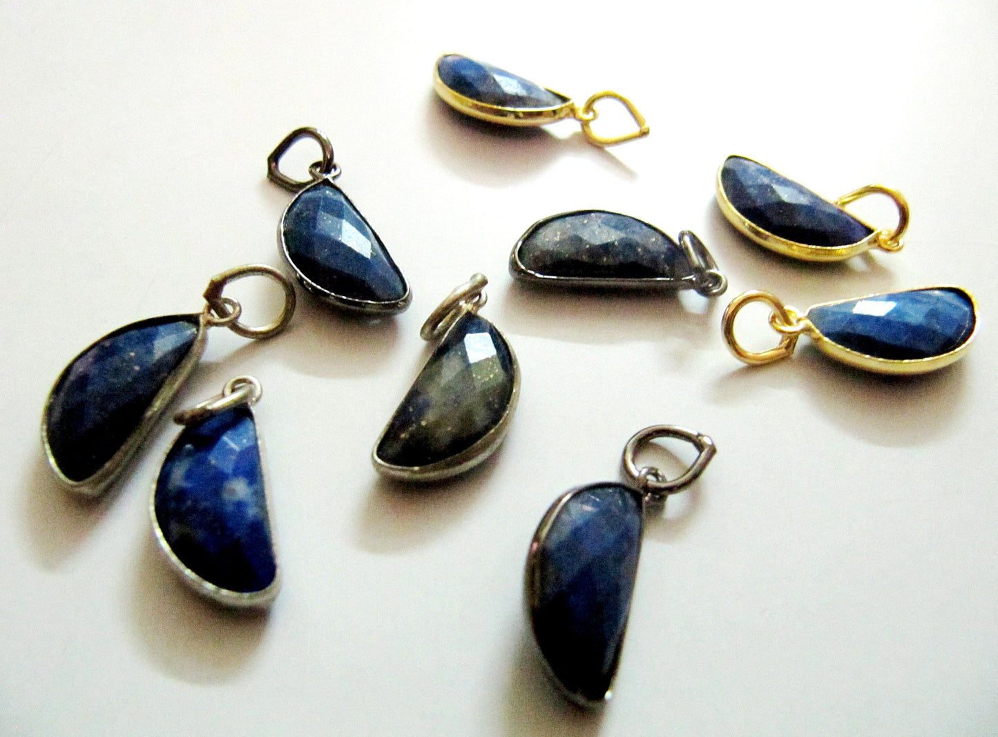 Natural Lapis Lazuli D Shape 8x16mm Half Moon Briolette Faceted Gemstone Charm Pendant Sold per one piece Choose the Color Plating