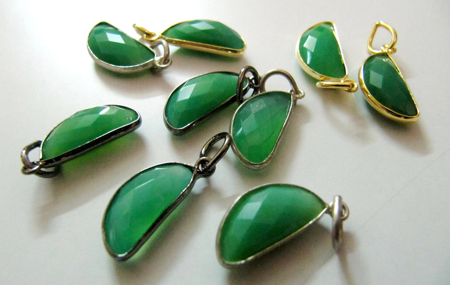 Natural Chrysoprase D Shape 8x16 mm Half Moon Faceted Briolette Gemstone Charm Pendant Sold per one piece Choose the Color Plating