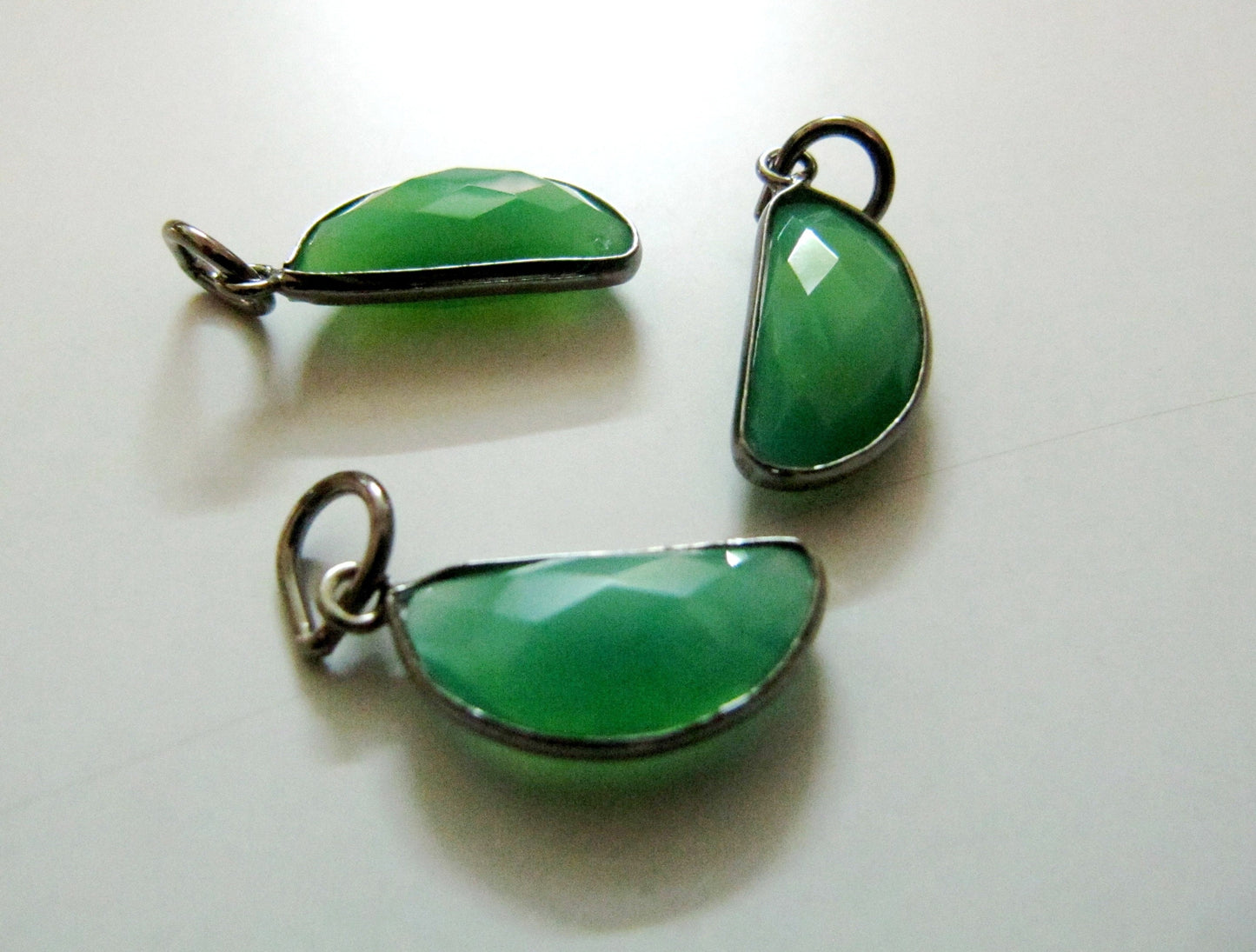 Natural Chrysoprase D Shape 8x16 mm Half Moon Faceted Briolette Gemstone Charm Pendant Sold per one piece Choose the Color Plating