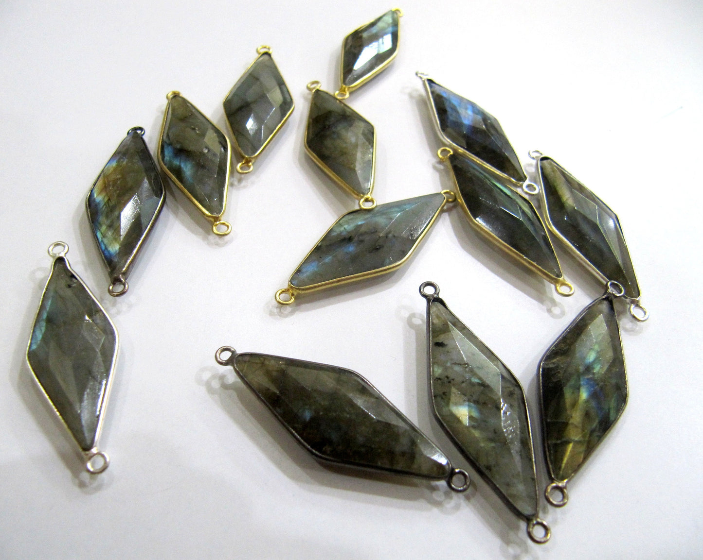 Natural Labradorite Marquise Fancy Shape Size 14x34mm Laser Cut Briolette Faceted Double loop bezel Connectors charms Sold Per Piece