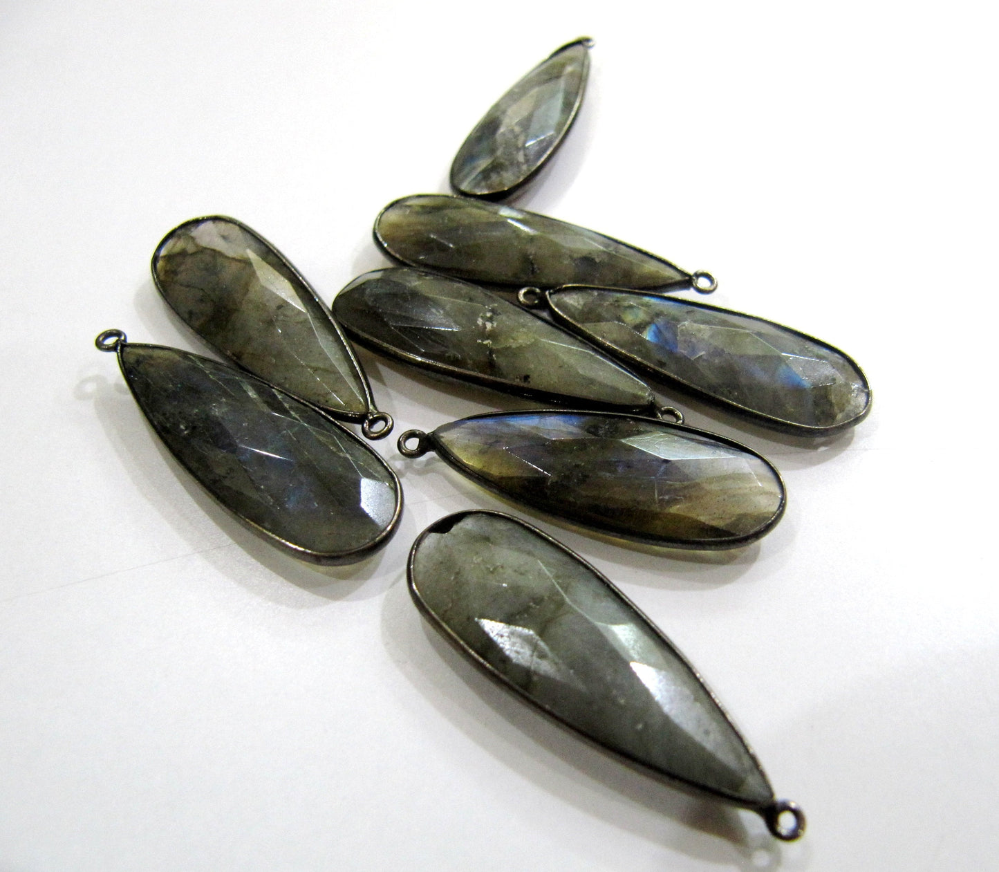 Natural Labradorite Long Pear Shape 10x28 to 12x30mm Briolette Faceted Blue Flashy Single Loop Bezel Connectors Sold Per Piece