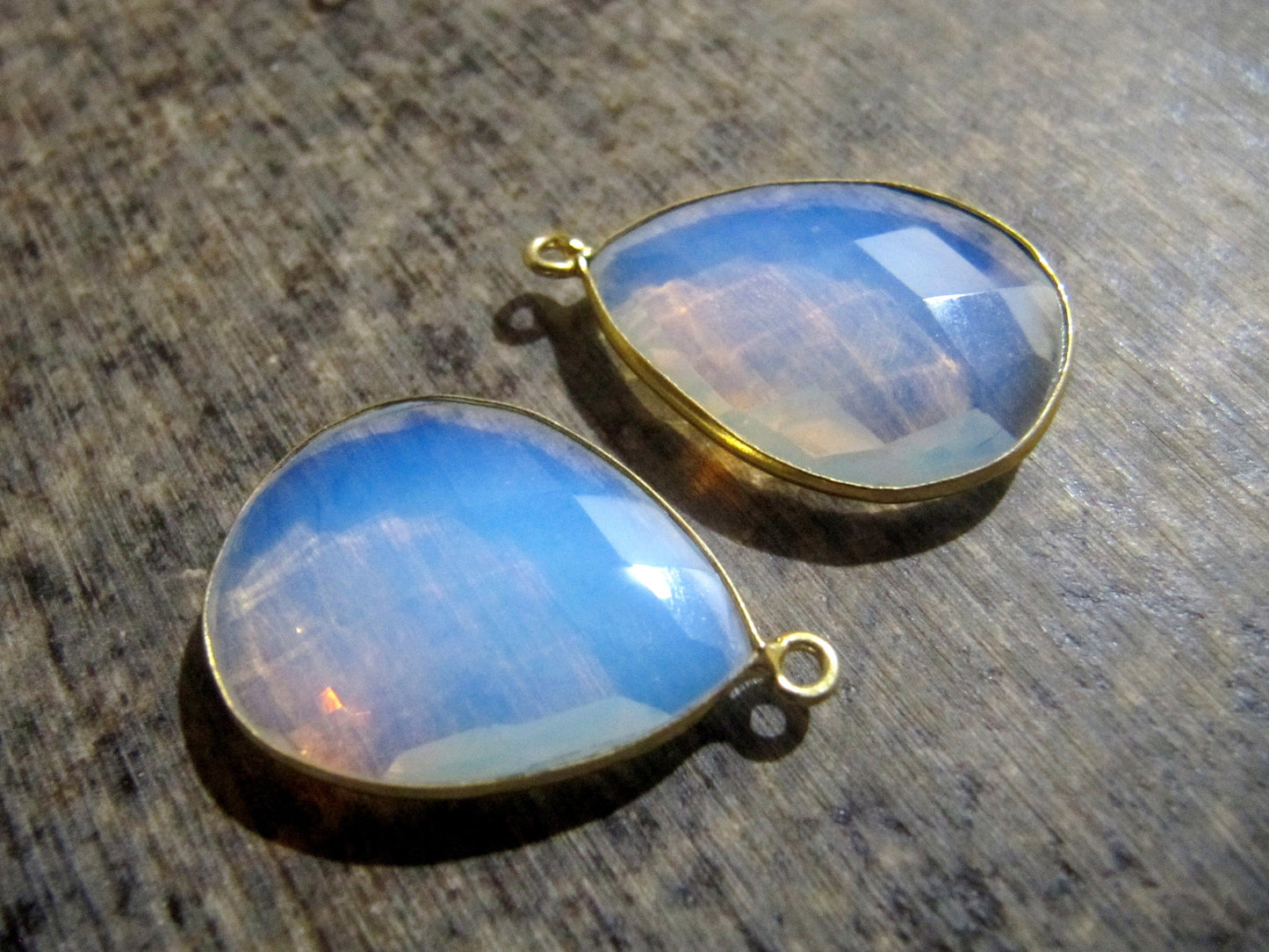 White Opalite Pear Heart Shape Briolette 20 x 25 mm Single loop Bezel Connector Charm Choose the Plating Color Sold Per Piece