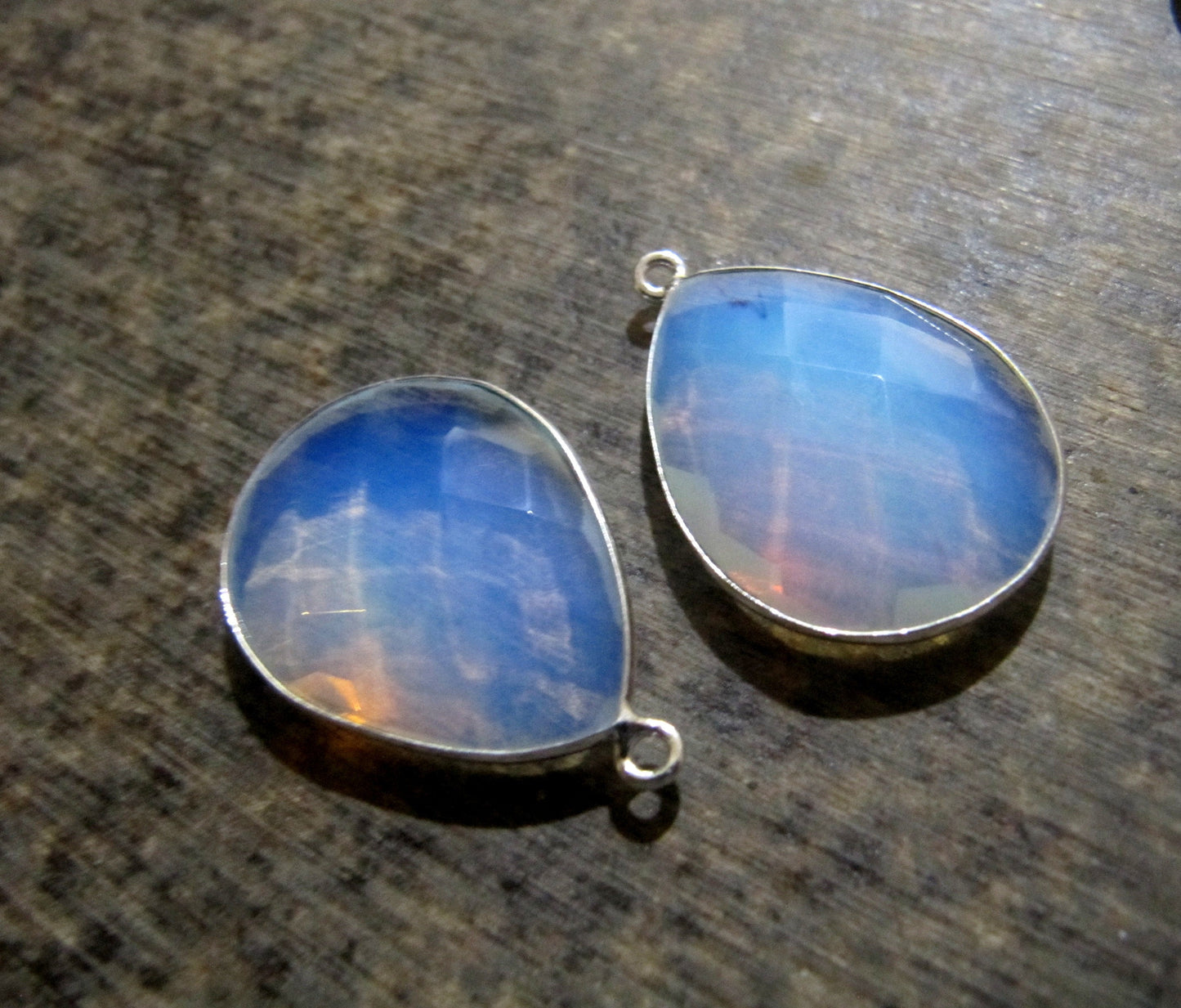 White Opalite Pear Heart Shape Briolette 20 x 25 mm Single loop Bezel Connector Charm Choose the Plating Color Sold Per Piece