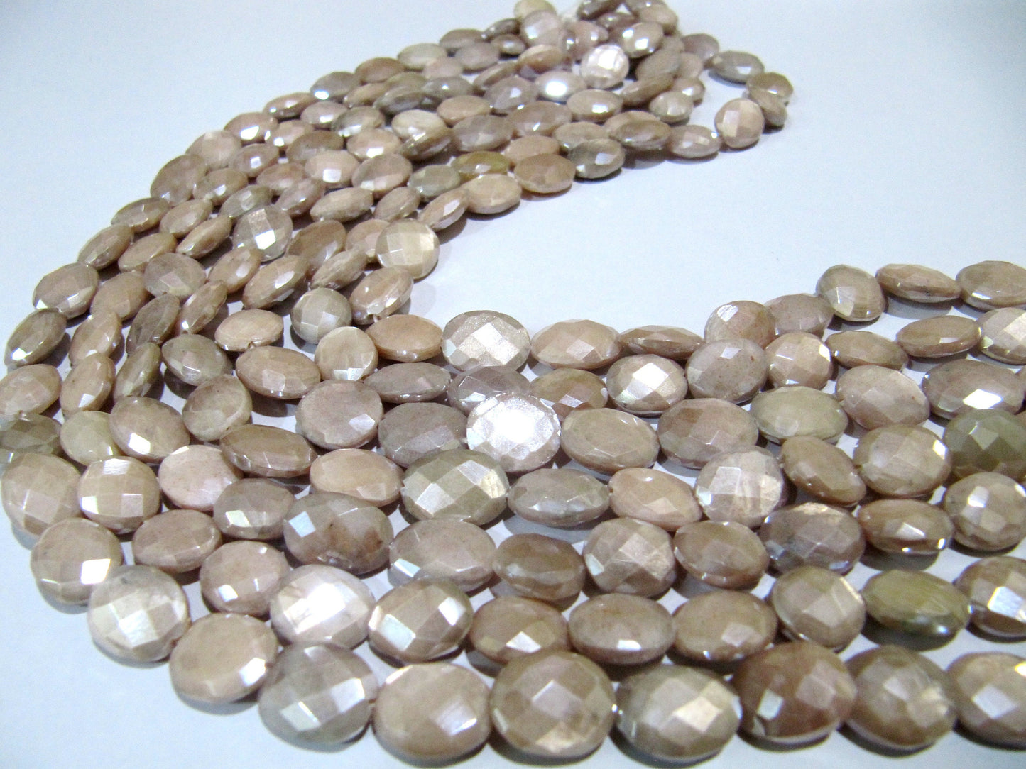 Natural Peach Moonstone 10 to 14 mm Oval Briolette Faceted Silver Mystic Coated Beads Strand 13 inches long Best Quality Gemstones