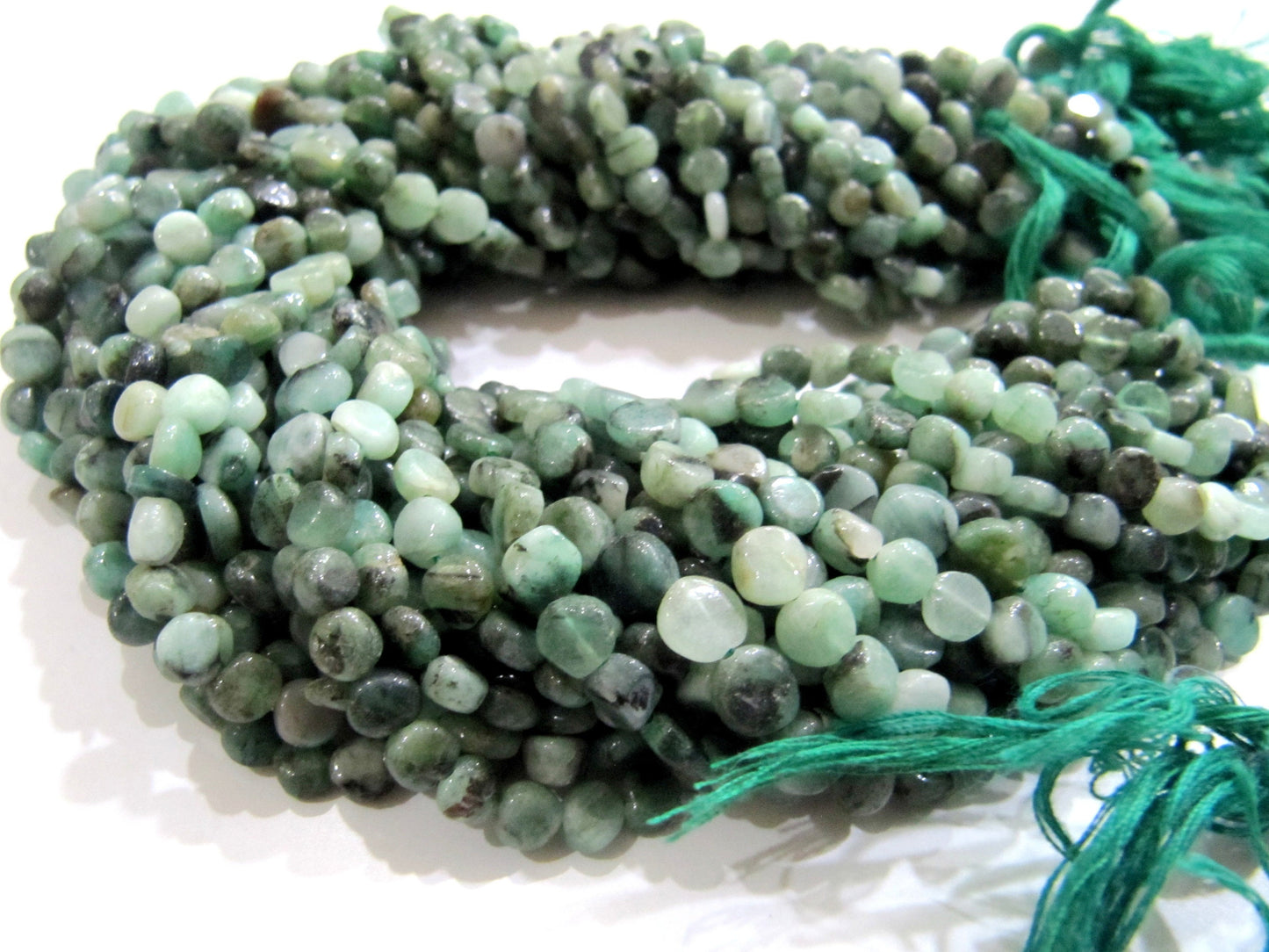 Genuine Emerald Smooth Plain Coin Shape 5-6mm Plain Round Untreated Beads Strand 13 inches Long Precious Gemstone Birth Stone Beads