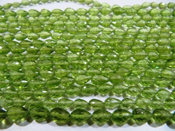 Natural Peridot Tear drop shape Briolette Faceted 4x6mm to 5x7mm Straight Drilled Beads Strand 9 inches long Jewelry making Gemstone beads