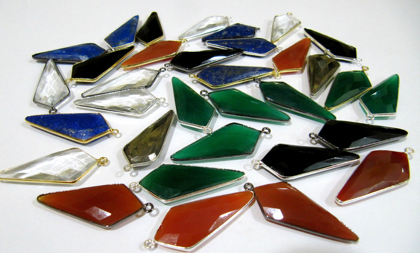 Mix Color Gemstone Briolette Faceted 15x35mm Approximately Arrowhead Shape Single Loop Bezel Connector Choose the gemstone color