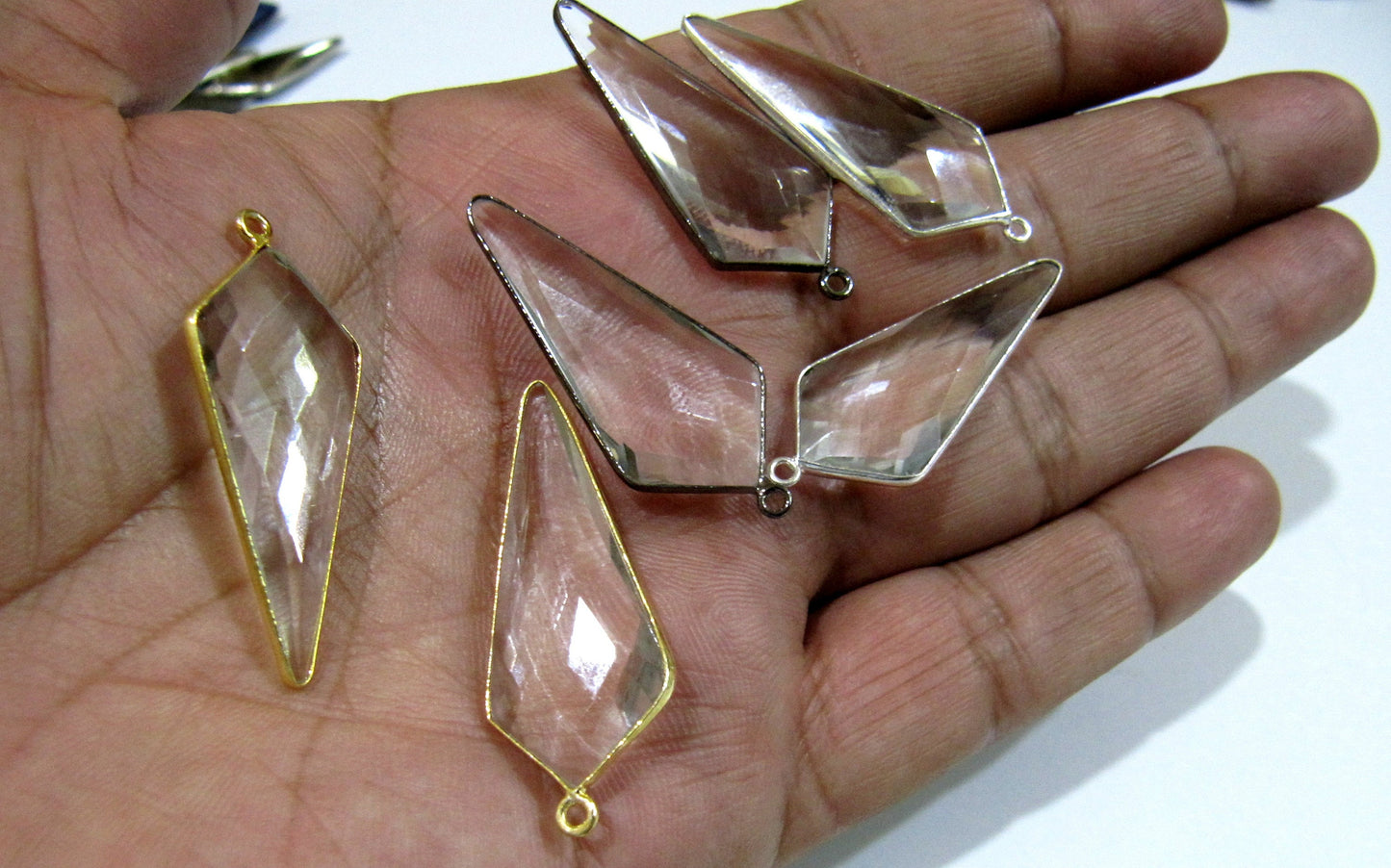 Mix Color Gemstone Briolette Faceted 15x35mm Approximately Arrowhead Shape Single Loop Bezel Connector Choose the gemstone color