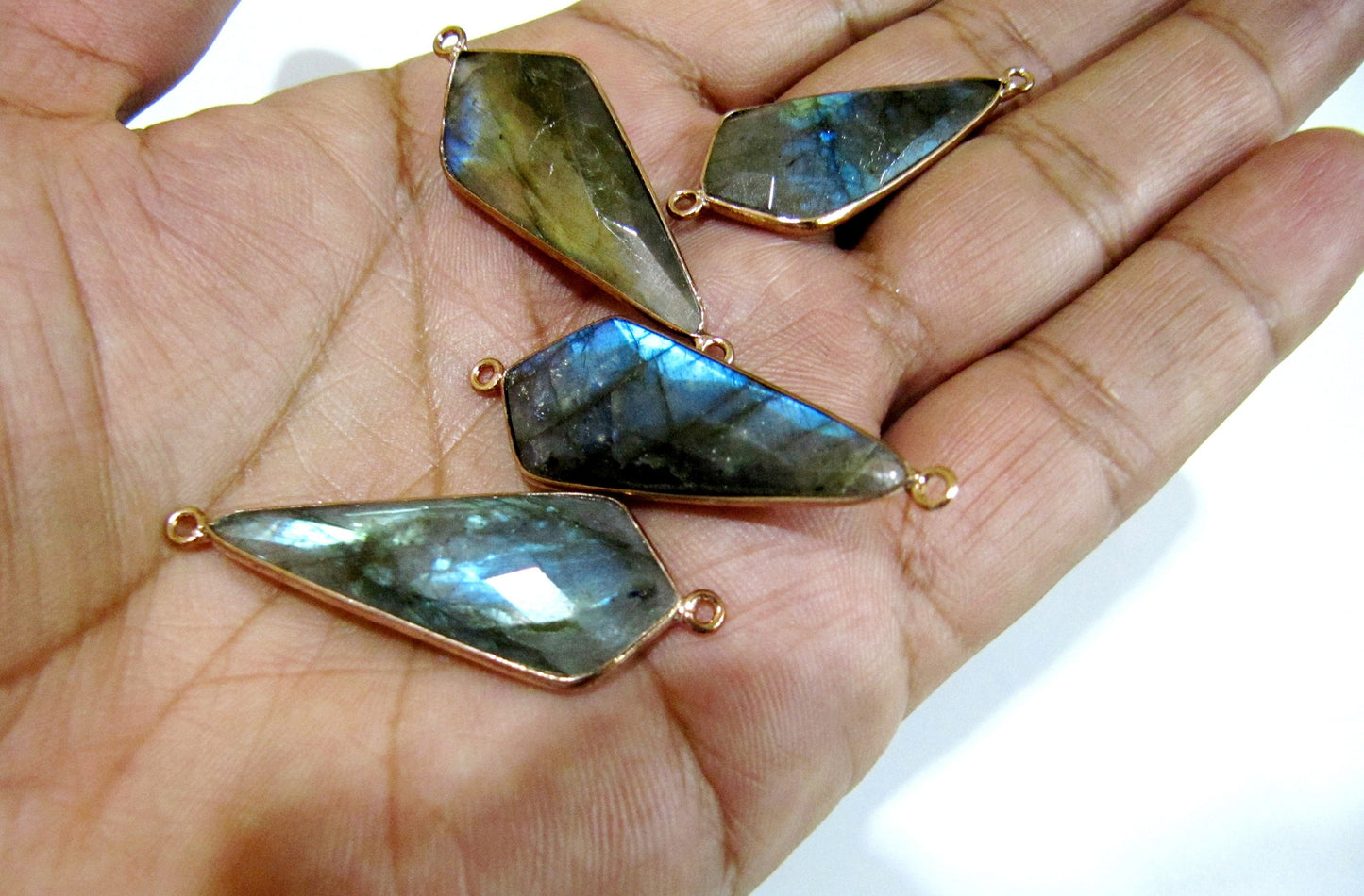 Natural Labradorite Briolette Faceted Approx 15x35mm Arrowhead Shape Double Loop Bezel Connector Top Quality Choose the Plating Color