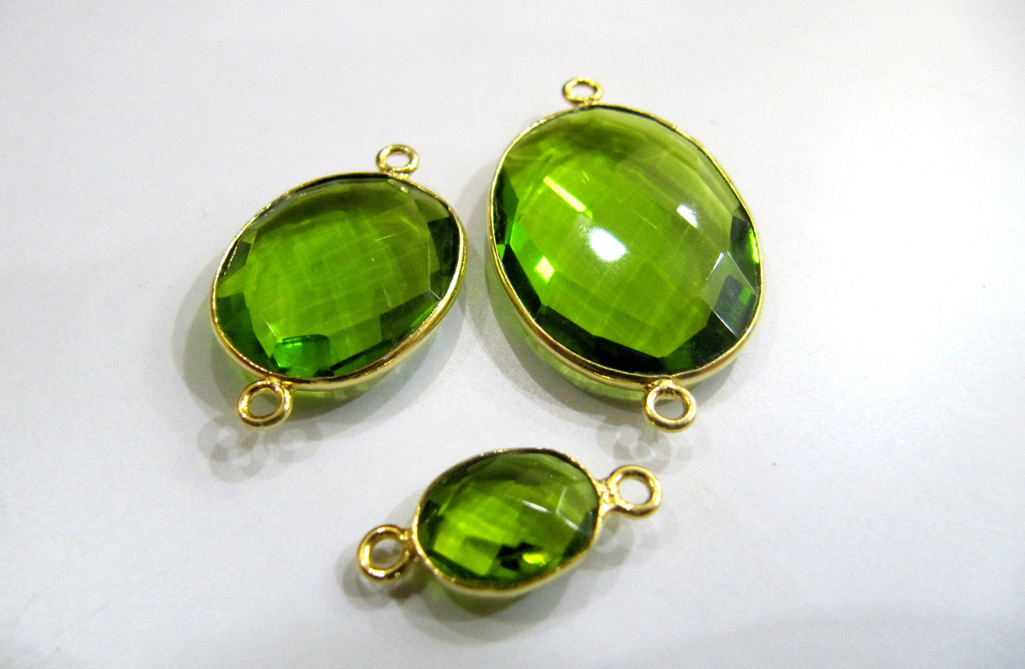 Peridot Chalcedony Hydro Quartz Briolette Oval Shape Double Loop Bezel Connectors Charms Jewelry making Pendants choose SIZE