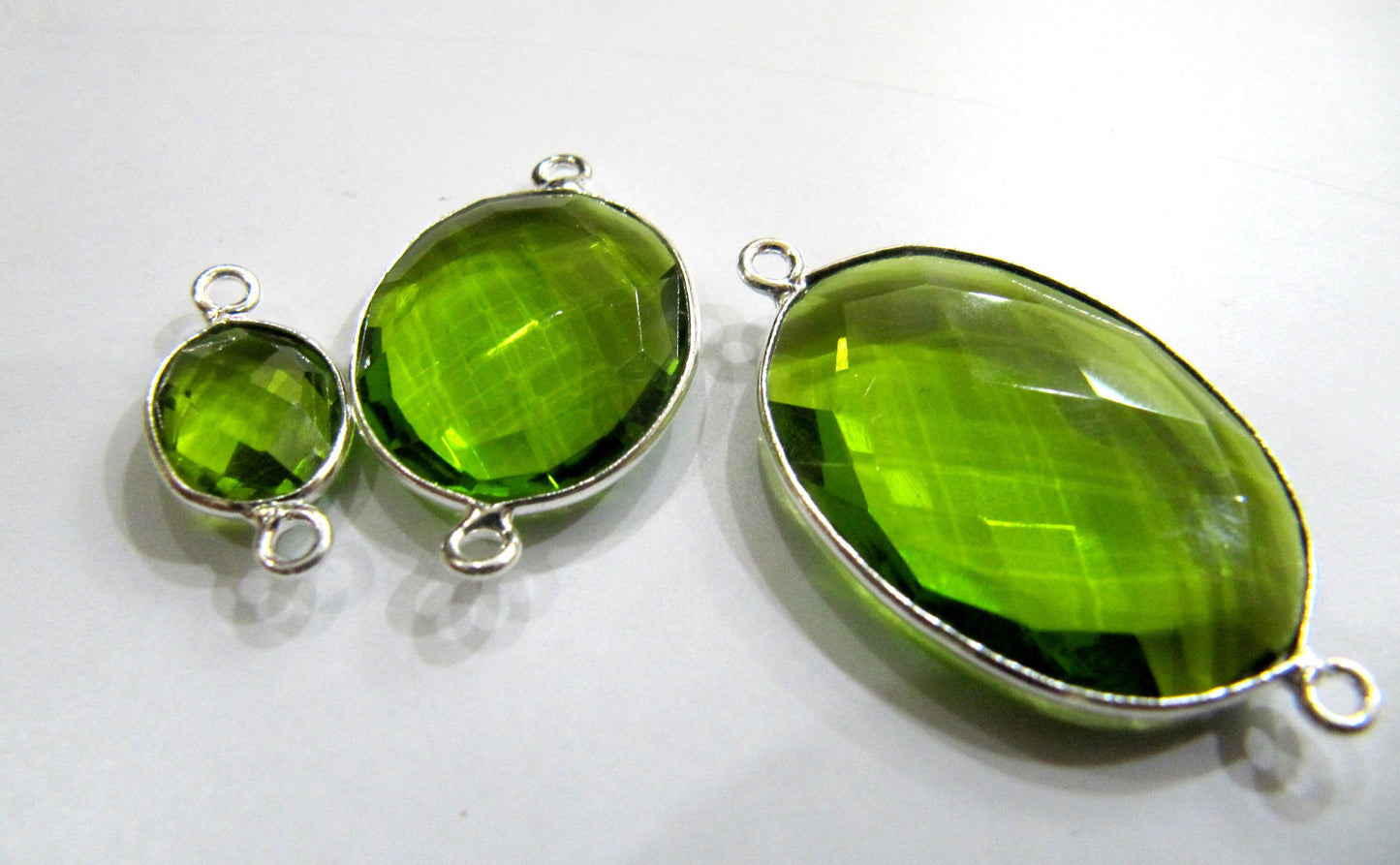 Peridot Chalcedony Hydro Quartz Briolette Oval Shape Double Loop Bezel Connectors Charms Jewelry making Pendants choose SIZE