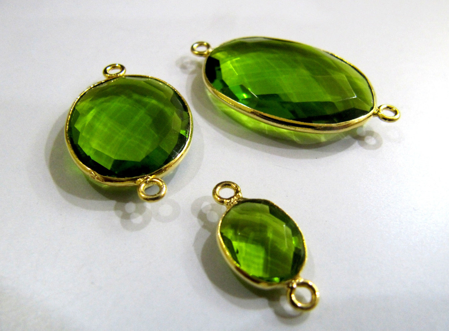 Peridot Chalcedony Hydro Quartz Briolette Oval Shape Double Loop Bezel Connectors Charms Jewelry making Pendants choose SIZE
