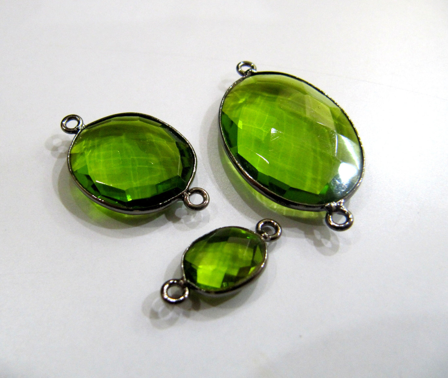 Peridot Chalcedony Hydro Quartz Briolette Oval Shape Double Loop Bezel Connectors Charms Jewelry making Pendants choose SIZE