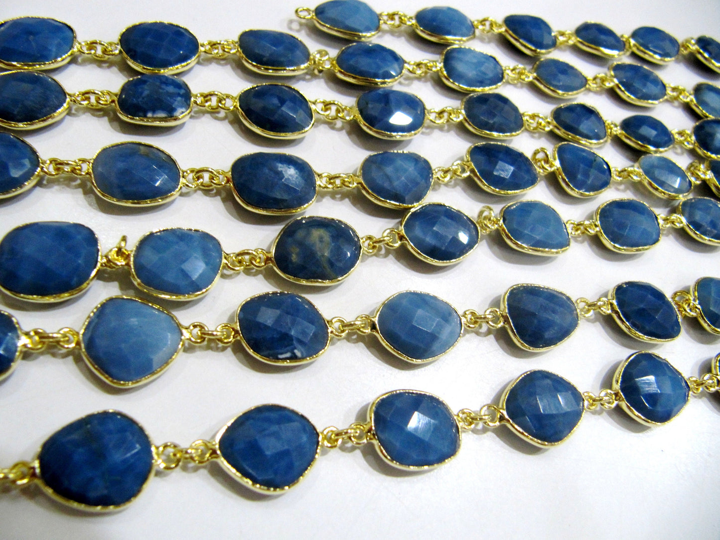 Natural Blue Opal Uneven Free Shape Briolette Bezel Connector Chain Size 12 to 15mm Wholesale prices Jewelry making bezel chain.