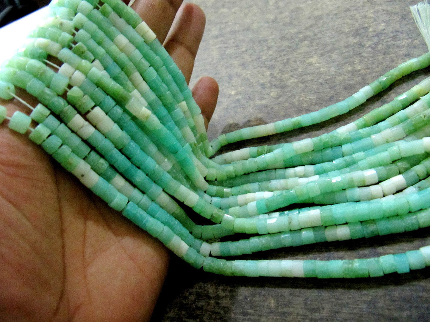 Natural Peruvian Green Opal Gemstone Rondelle Tyre shape Faceted Beads Size 5-6mm Strands 13 Inch Long Green Color Beads For jewelry making