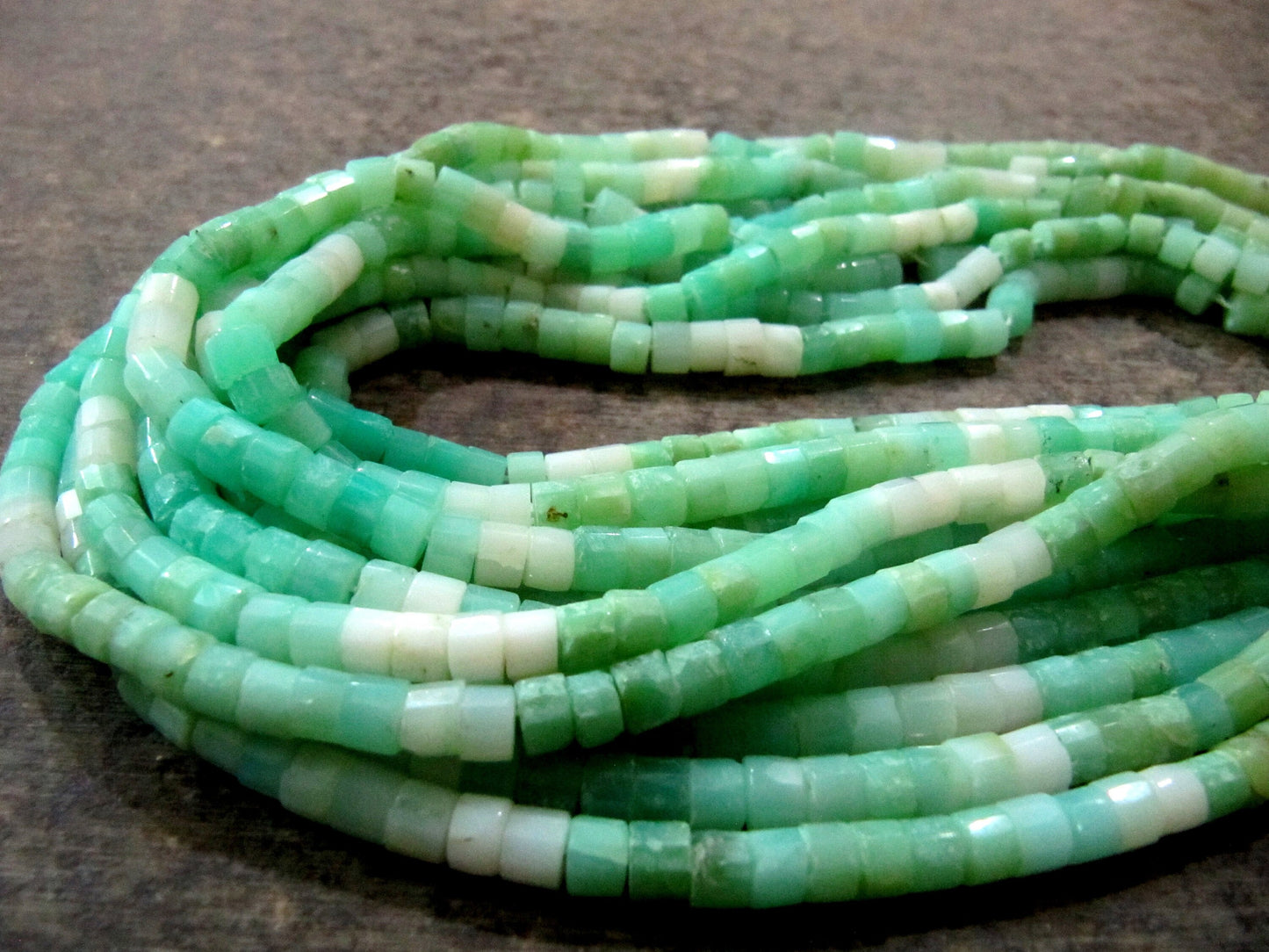 Natural Peruvian Green Opal Gemstone Rondelle Tyre shape Faceted Beads Size 5-6mm Strands 13 Inch Long Green Color Beads For jewelry making