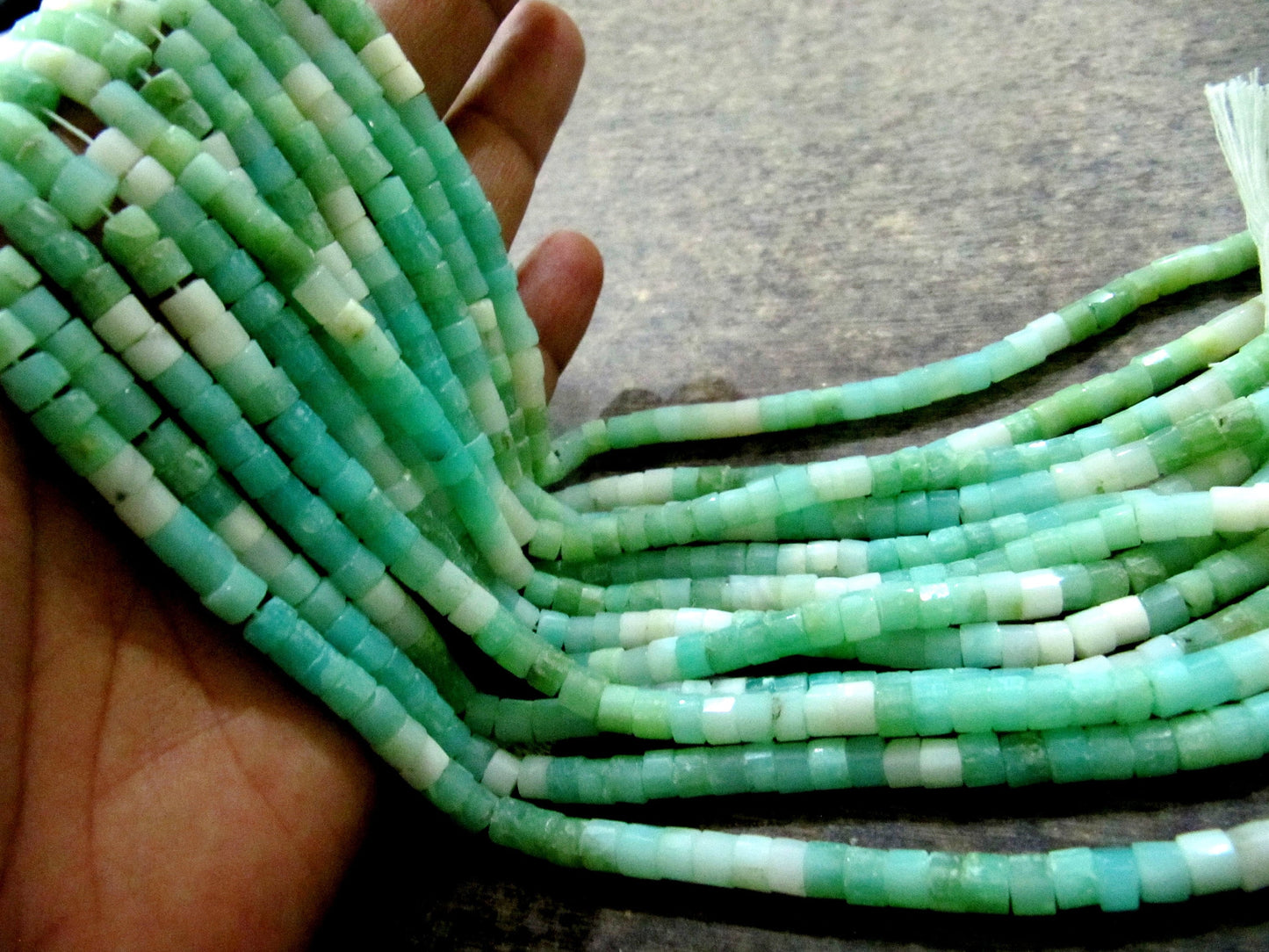 Natural Peruvian Green Opal Gemstone Rondelle Tyre shape Faceted Beads Size 5-6mm Strands 13 Inch Long Green Color Beads For jewelry making