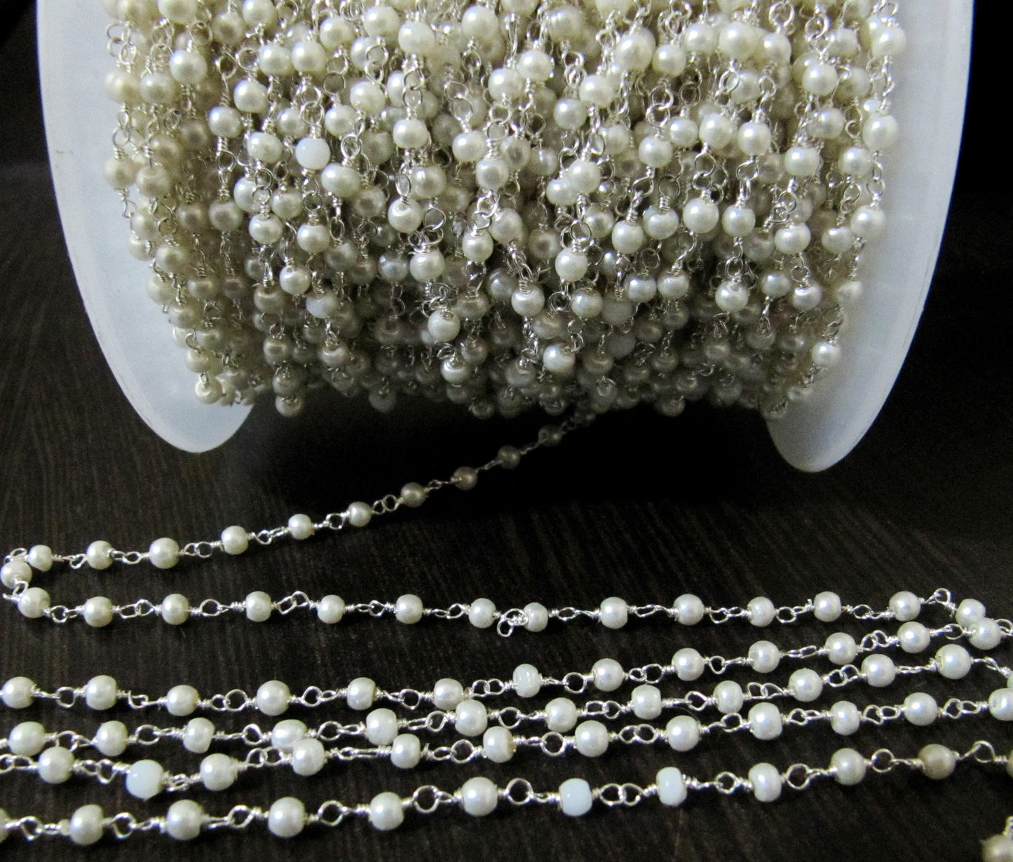 3 Feet- Pearl Beaded 3mm Size Round Shape Faux Pearl Bead Rosary Chain Wholesale Prices Jewelry making gemstone chain