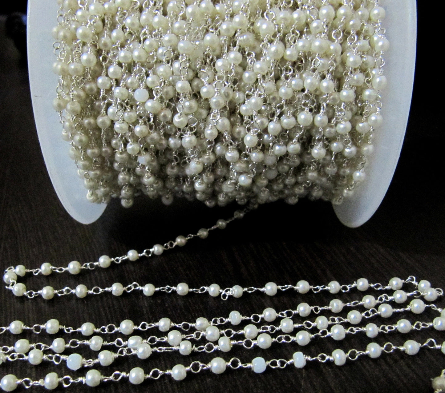 3 Feet- Pearl Beaded 3mm Size Round Shape Faux Pearl Bead Rosary Chain Wholesale Prices Jewelry making gemstone chain