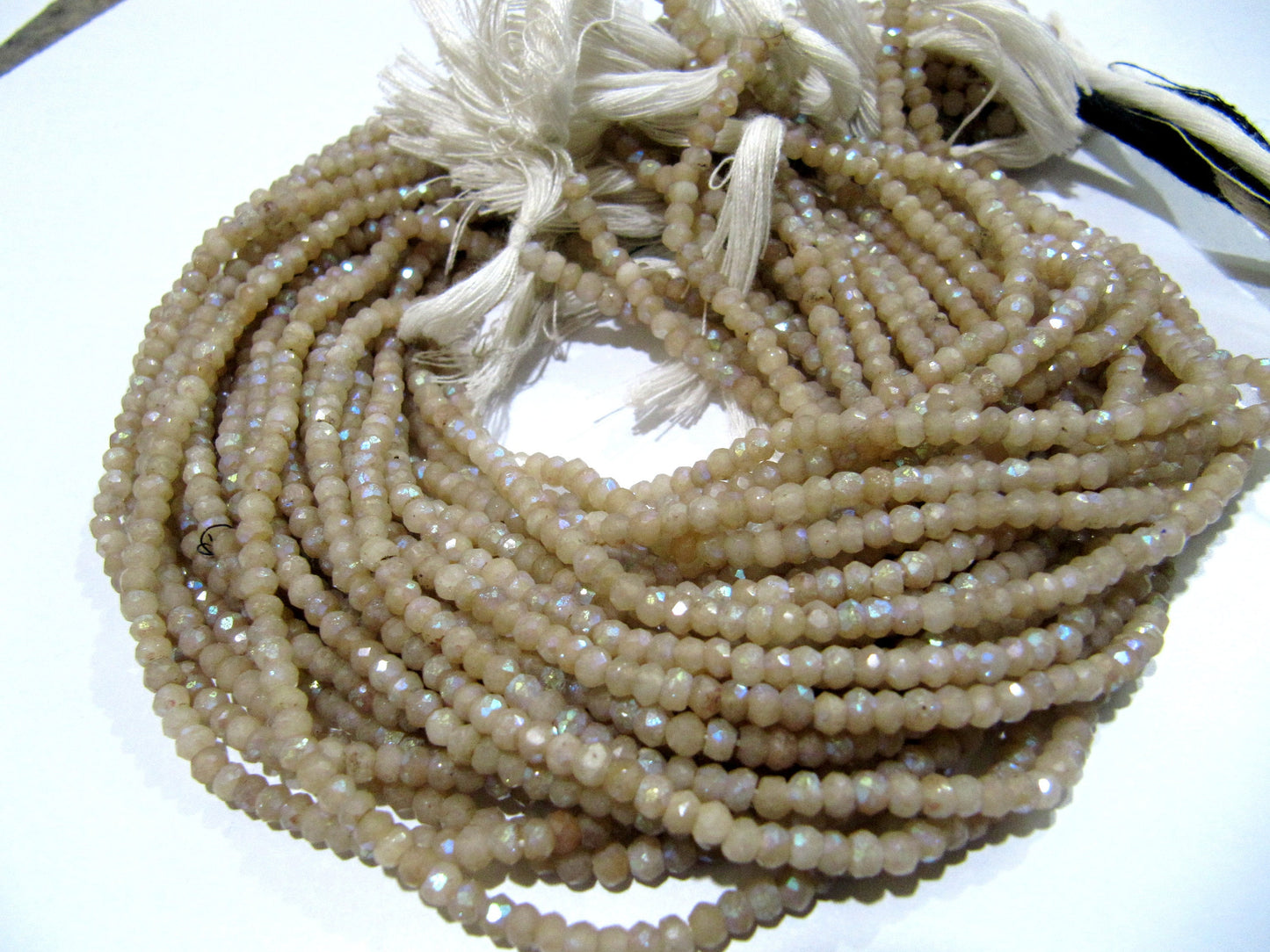 Natural Quartz AB Mystic Coated Rondelle Faceted 3-4mm Beads Strand 13 inches Jewelry Making Beads Wholesale Prices