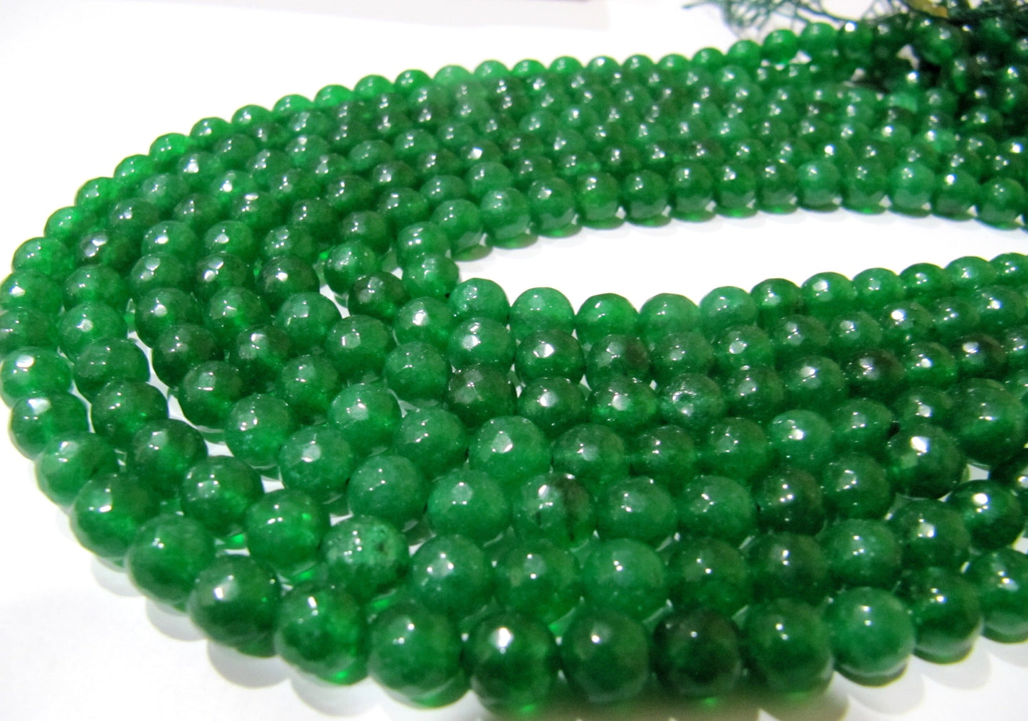 Green Jade Round Faceted Round Ball Shape 7-8mm Size Beads Strand 14 inches long Green Jade Gemstone Beads Wholesale Prices