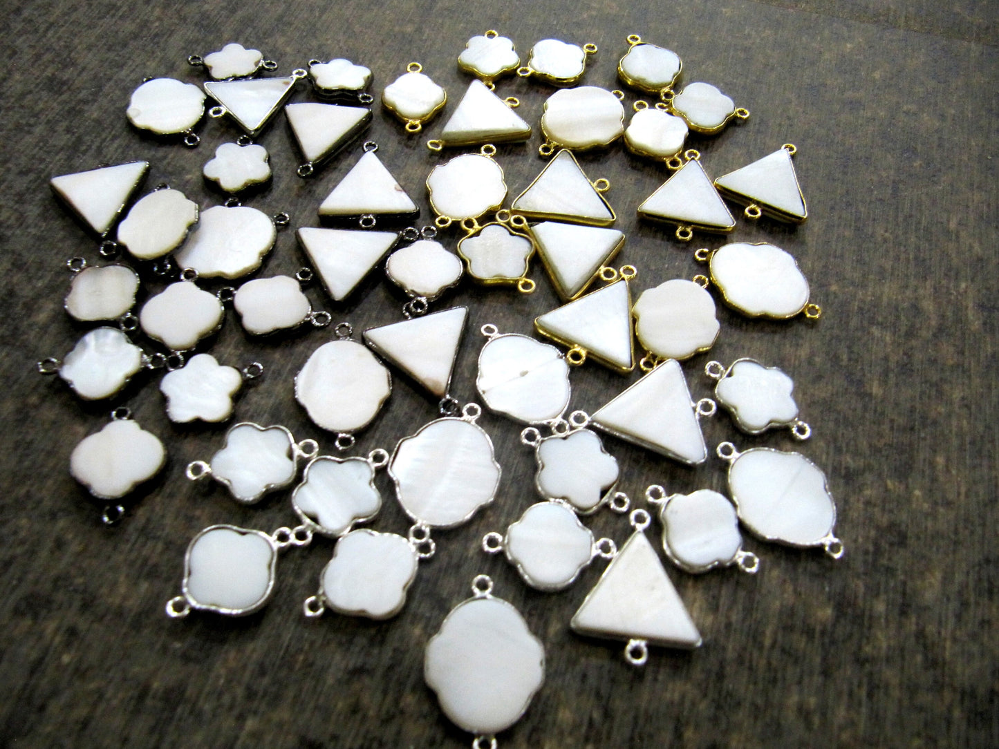 Natural Mother of Pearl Fancy Shape Briolette Double Loop Bezel Connector TopQuality Pearl Bezel For Jewelry Making Choose Shape and Plating