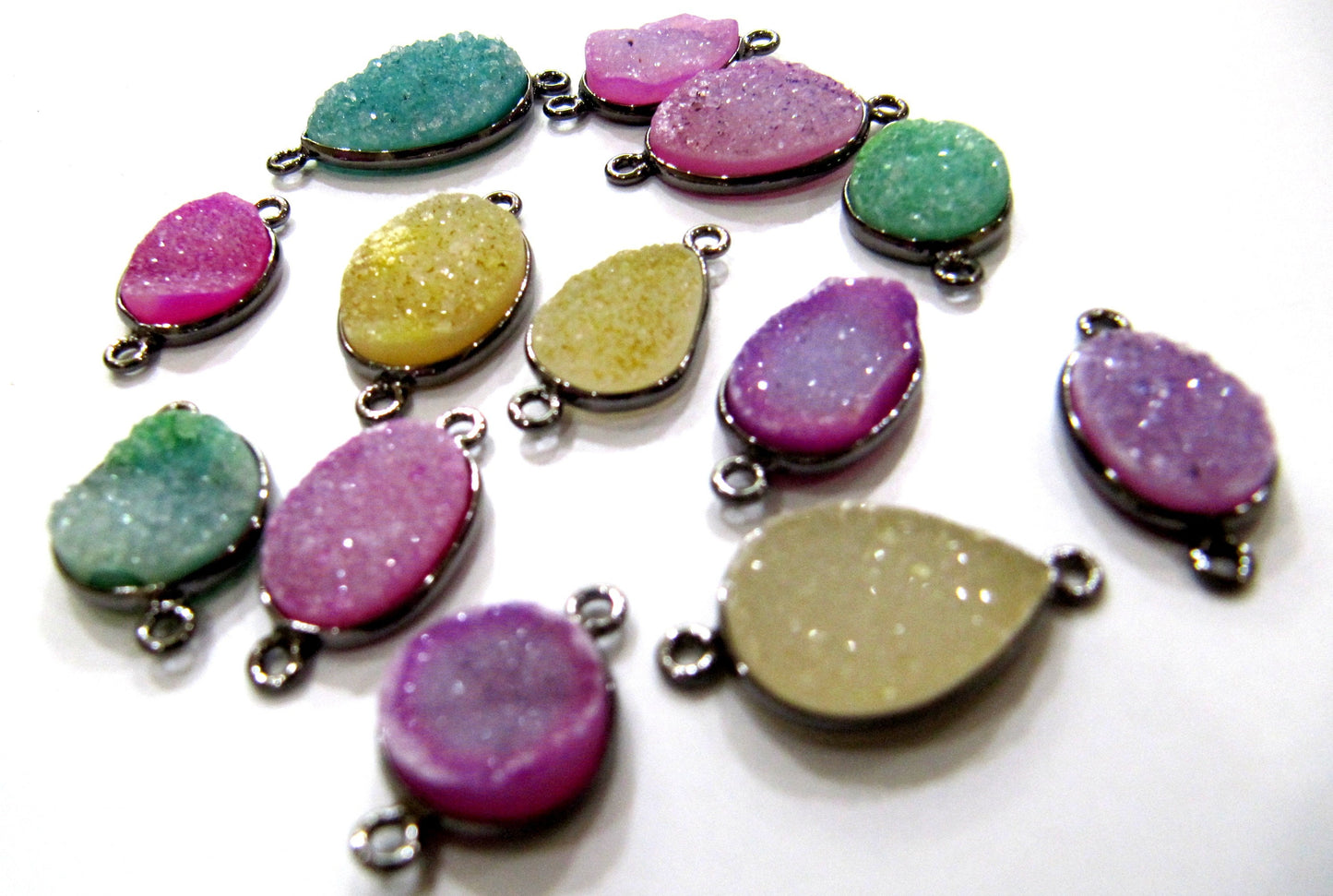 5 pcs Set Natural Druzy Mix Color And Shape Double Loop Bezel Connector Drusy Bezel for Jewelry making Choose the Plating option