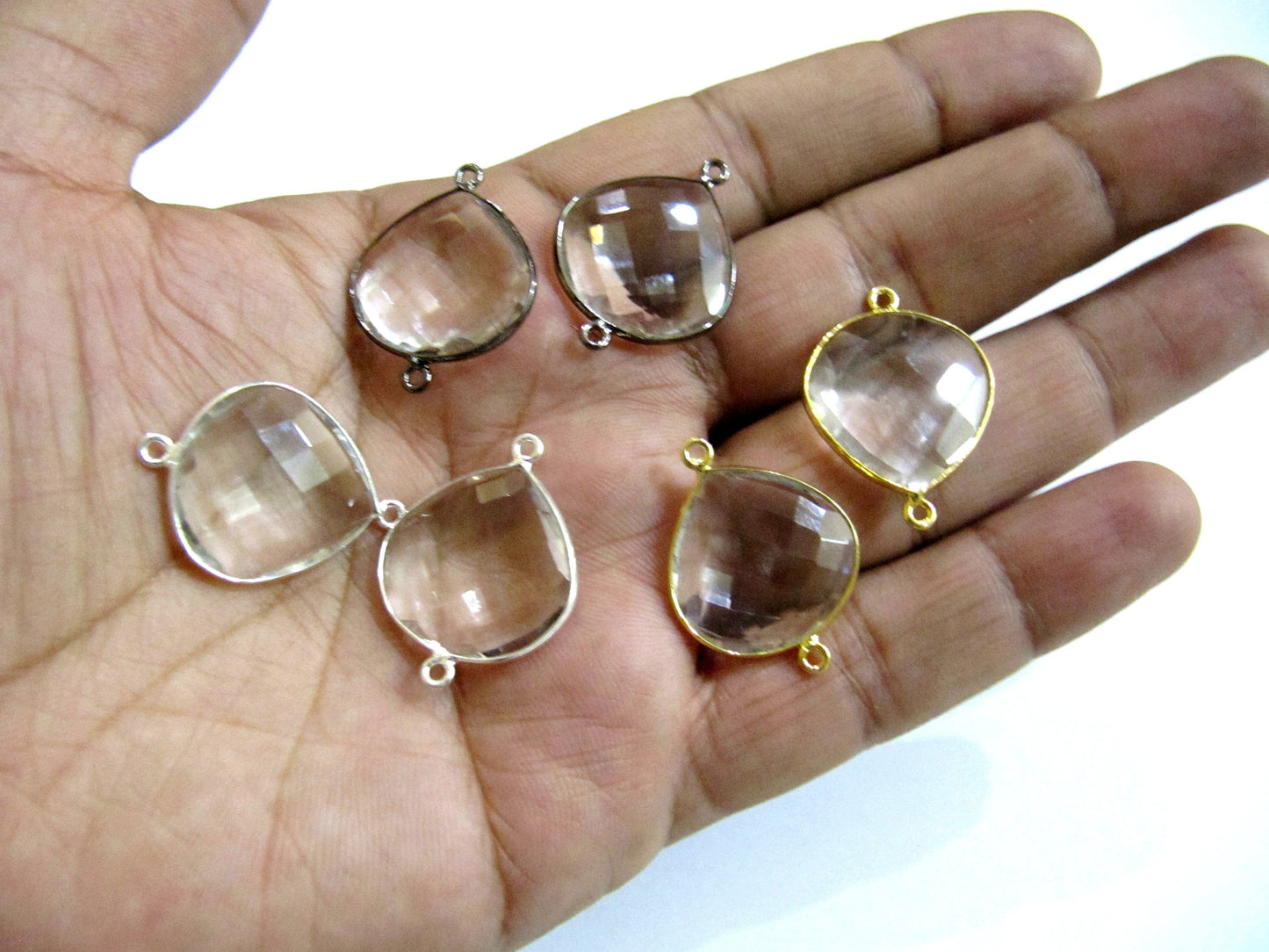 Natural Rock Crystal Heart Shape 20mm Briolette Connector Genuine Crystal Quartz Bezel Connector Double Loop Wholesale sold per piece