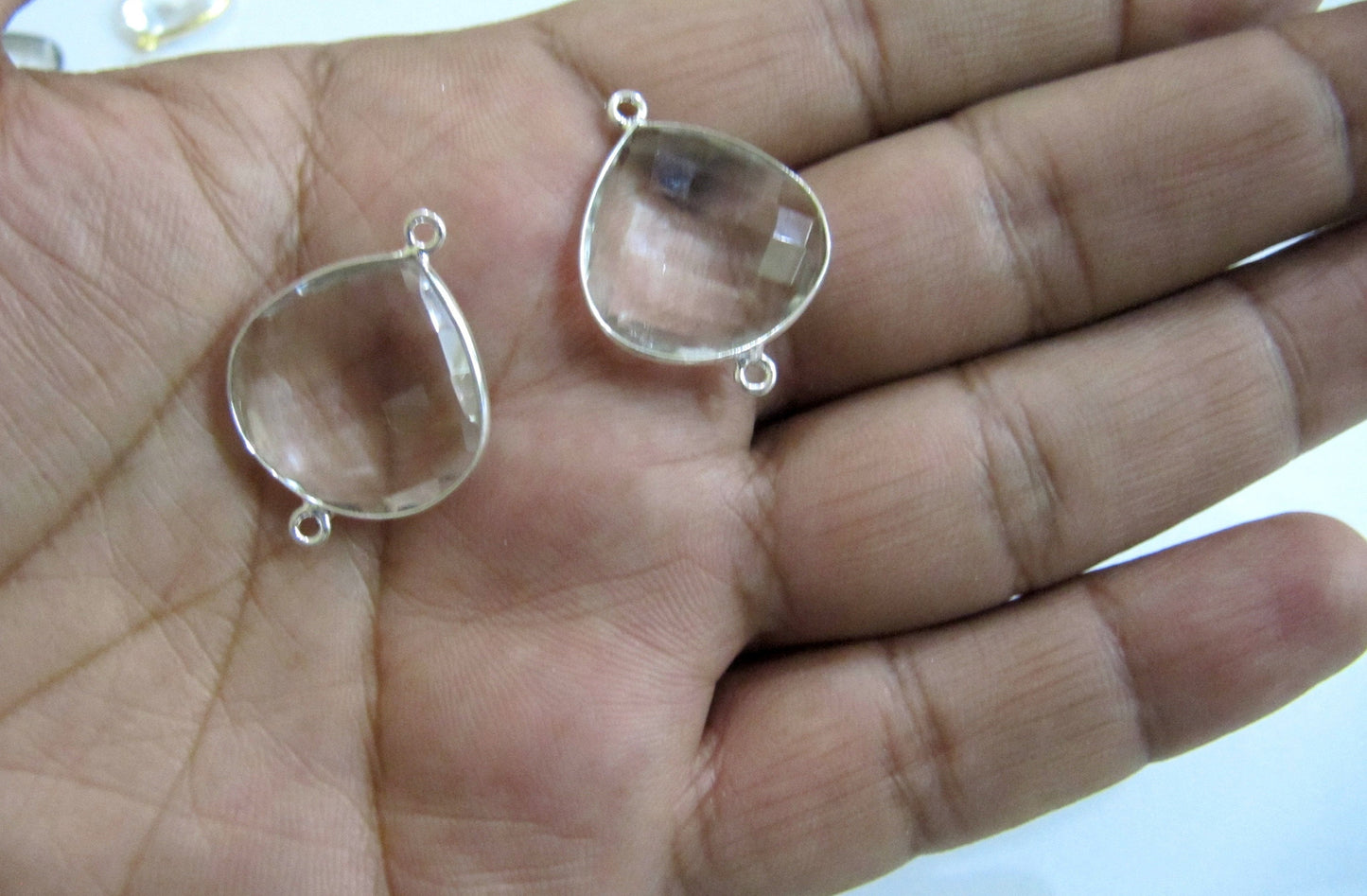 Natural Rock Crystal Heart Shape 20mm Briolette Connector Genuine Crystal Quartz Bezel Connector Double Loop Wholesale sold per piece